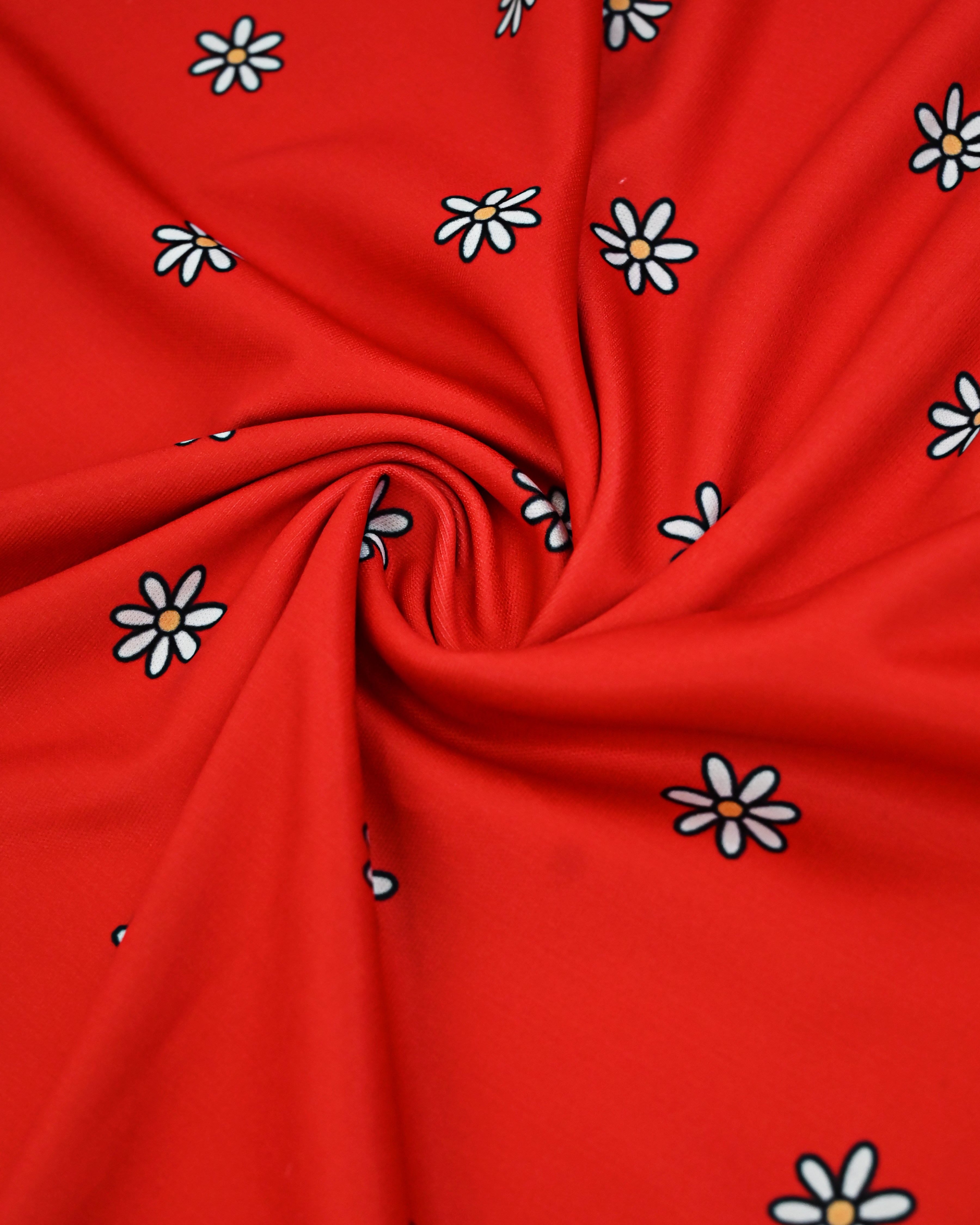 Bloody Red Floral Print Swim Wear With White Base Panel Printed Quote Sweet Summer Time