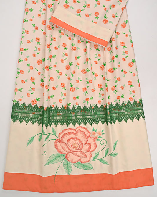 Light Salmon Floral Print Rida Smart Panel Lace & Floral Work