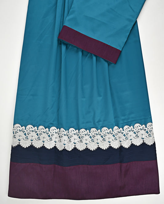 Teal Blue Rida With Dark Panel & Smart Floral Lace
