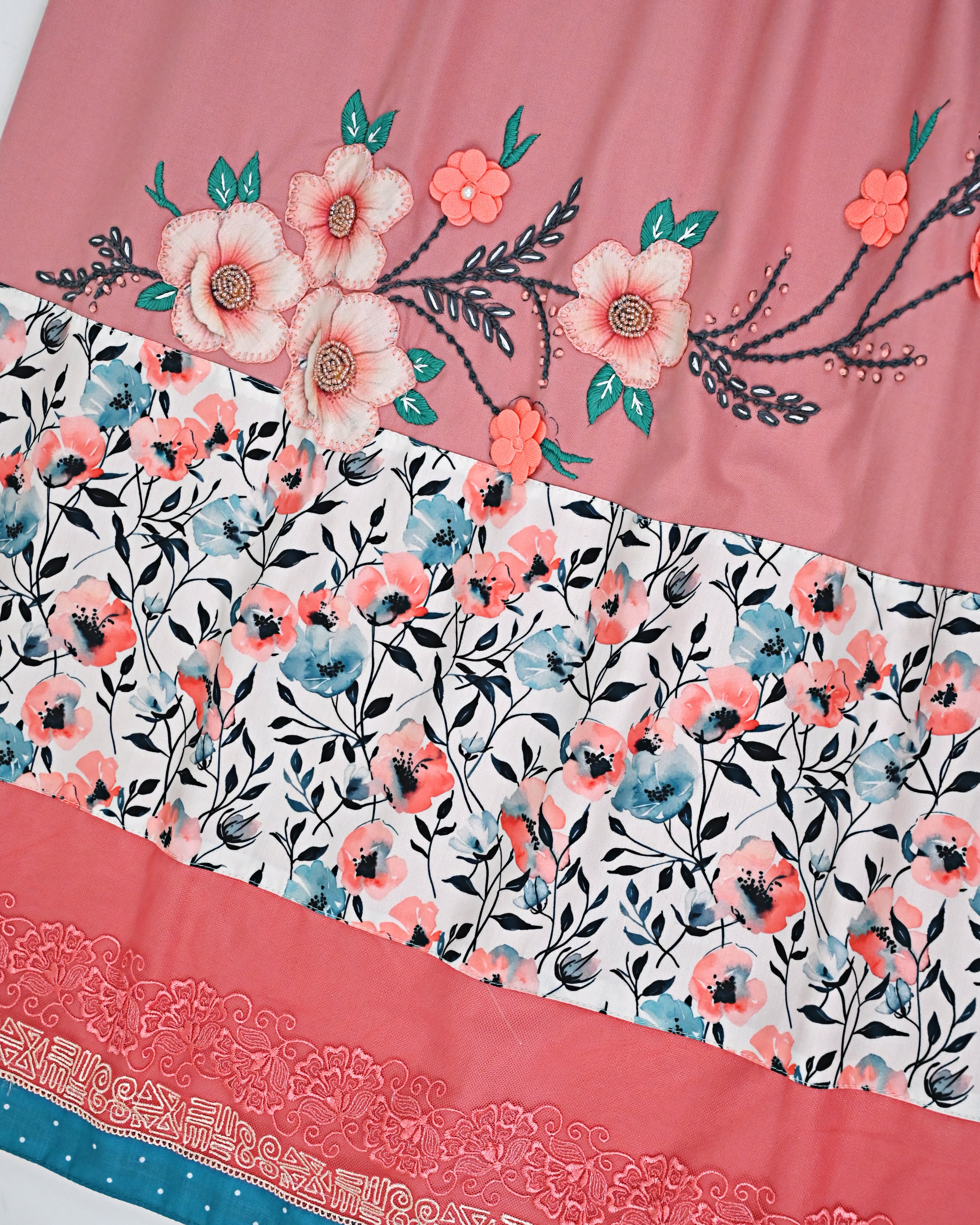 Dusty Rose Rida With Smart Floral Work Panel & Smart Floral Lace