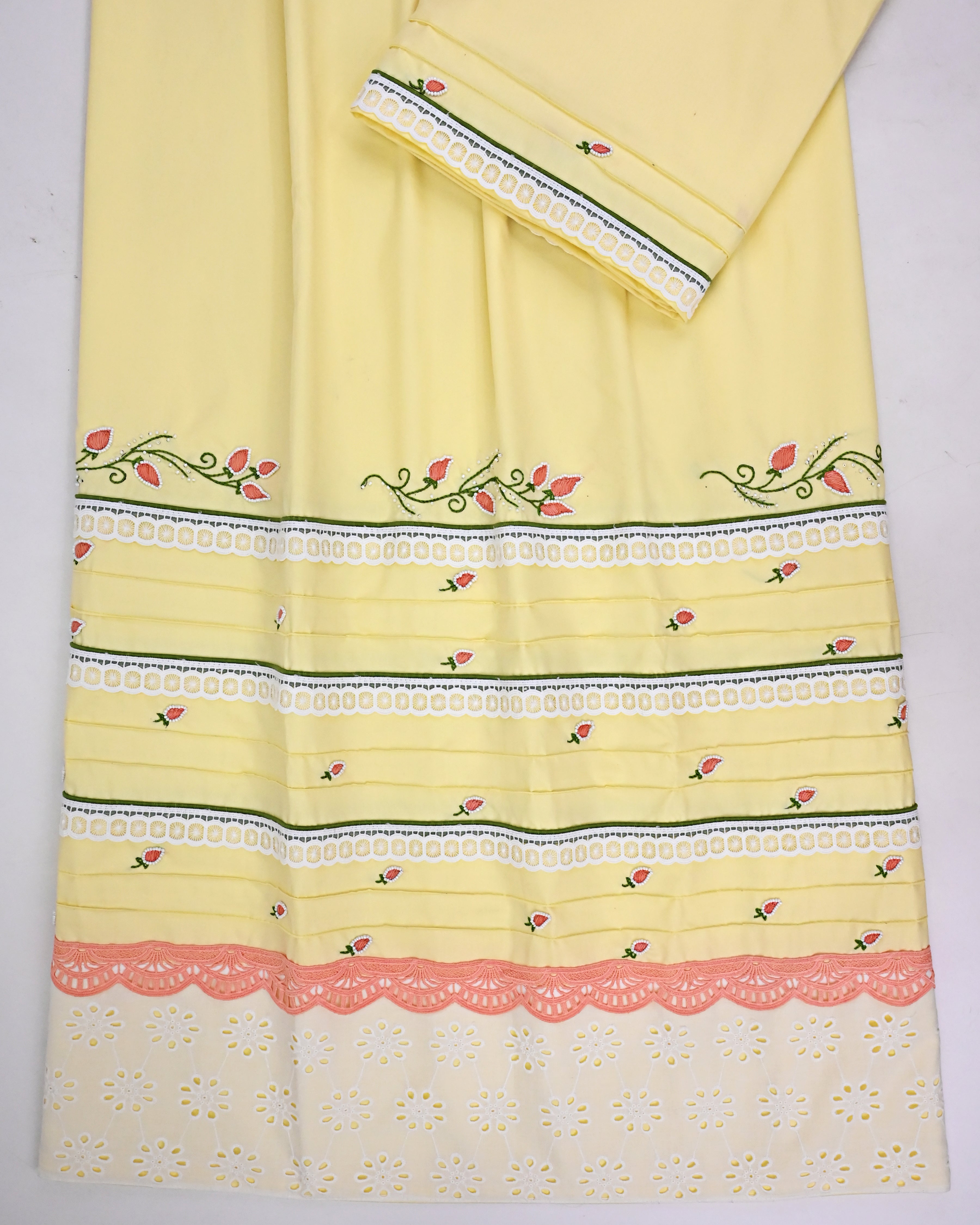 Mango Yellow Rida With Smart Hakoba Lace Pintex & Smart Lite Floral Handwork