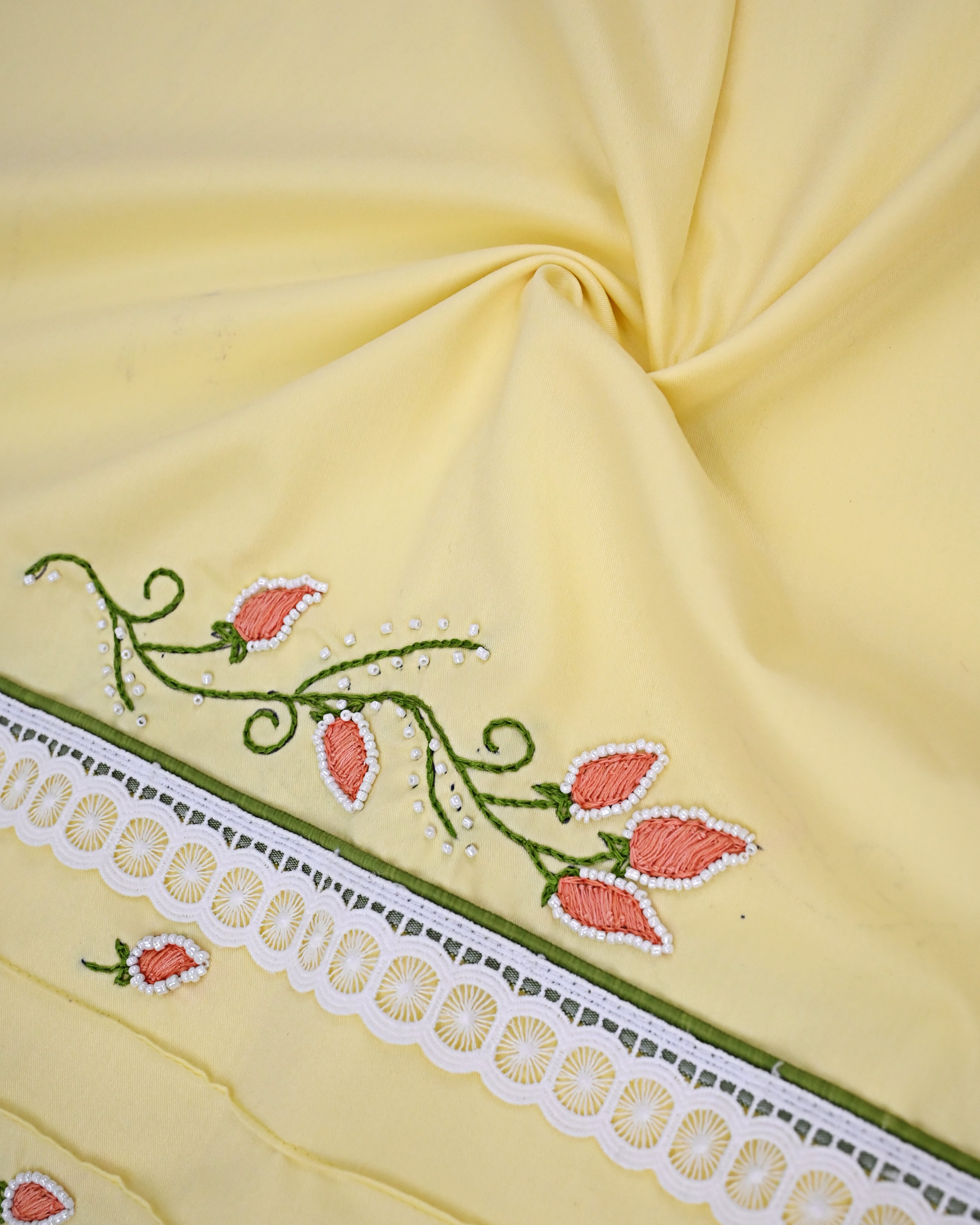 Mango Yellow Rida With Smart Hakoba Lace Pintex & Smart Lite Floral Handwork