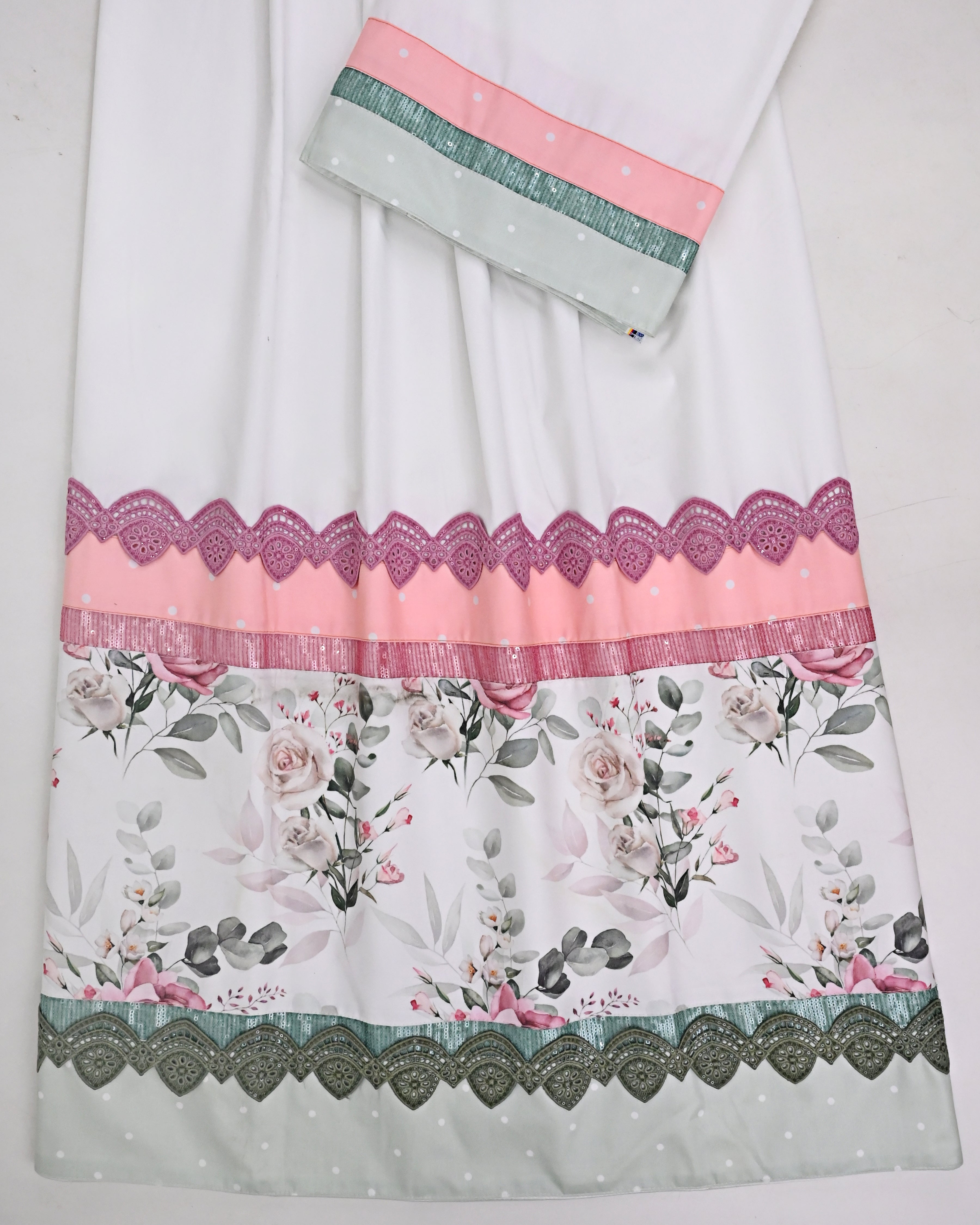 White Rida With Floral Printed Colorful Panel & Colorful Sequence Lacing
