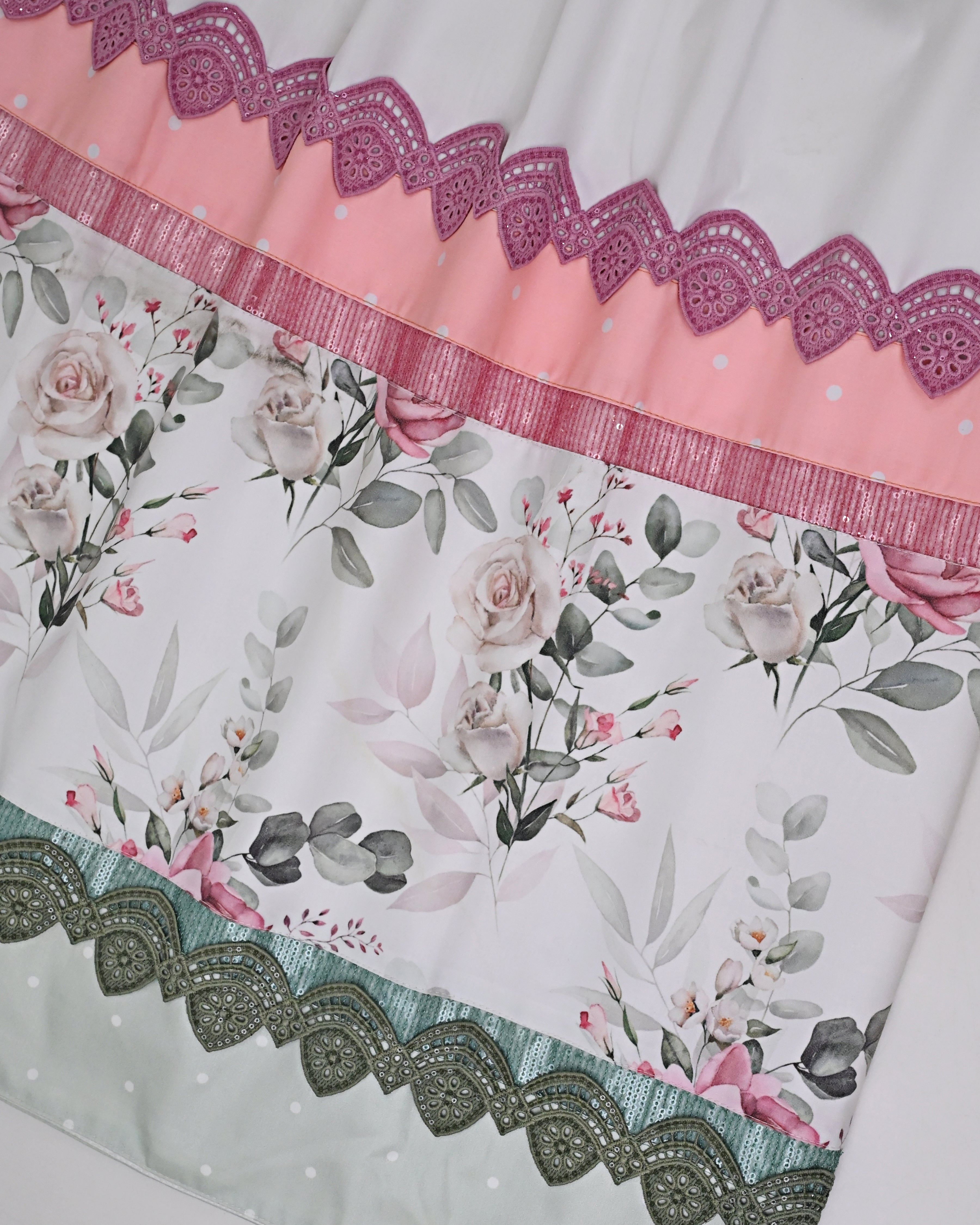 White Rida With Floral Printed Colorful Panel & Colorful Sequence Lacing