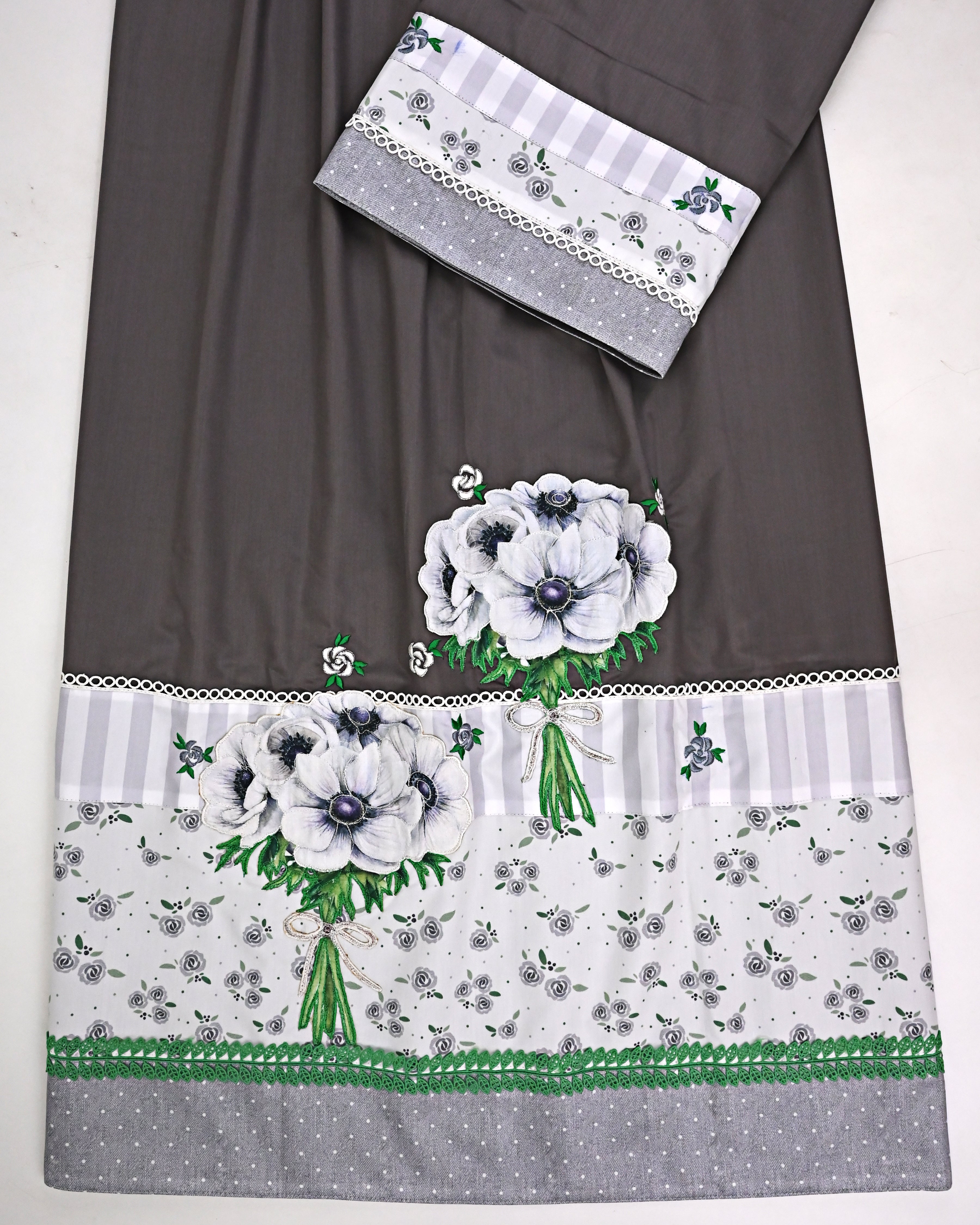 Charcoal Grey Rida With Smart Printed Panel Lace & Floral Applique Work