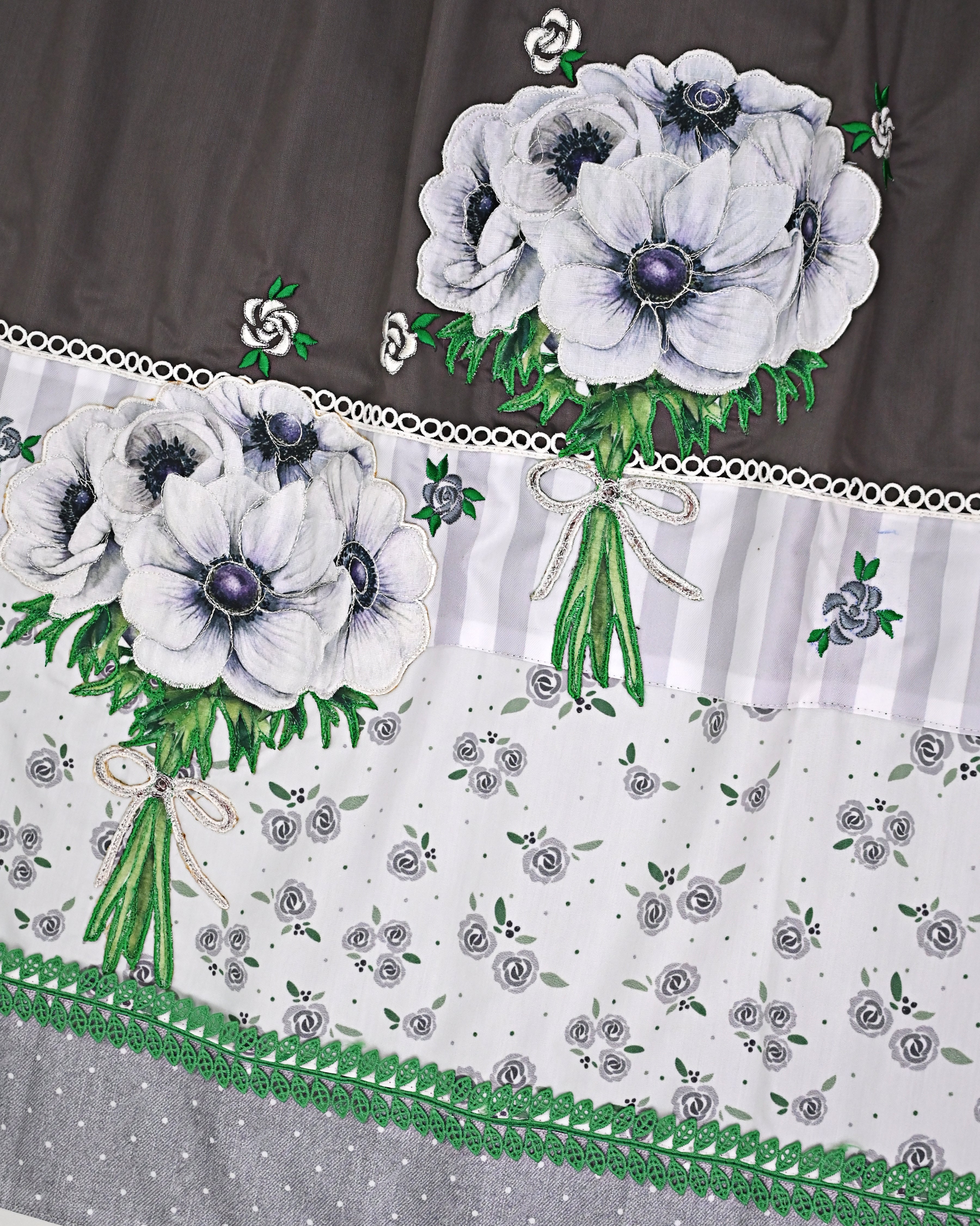 Charcoal Grey Rida With Smart Printed Panel Lace & Floral Applique Work