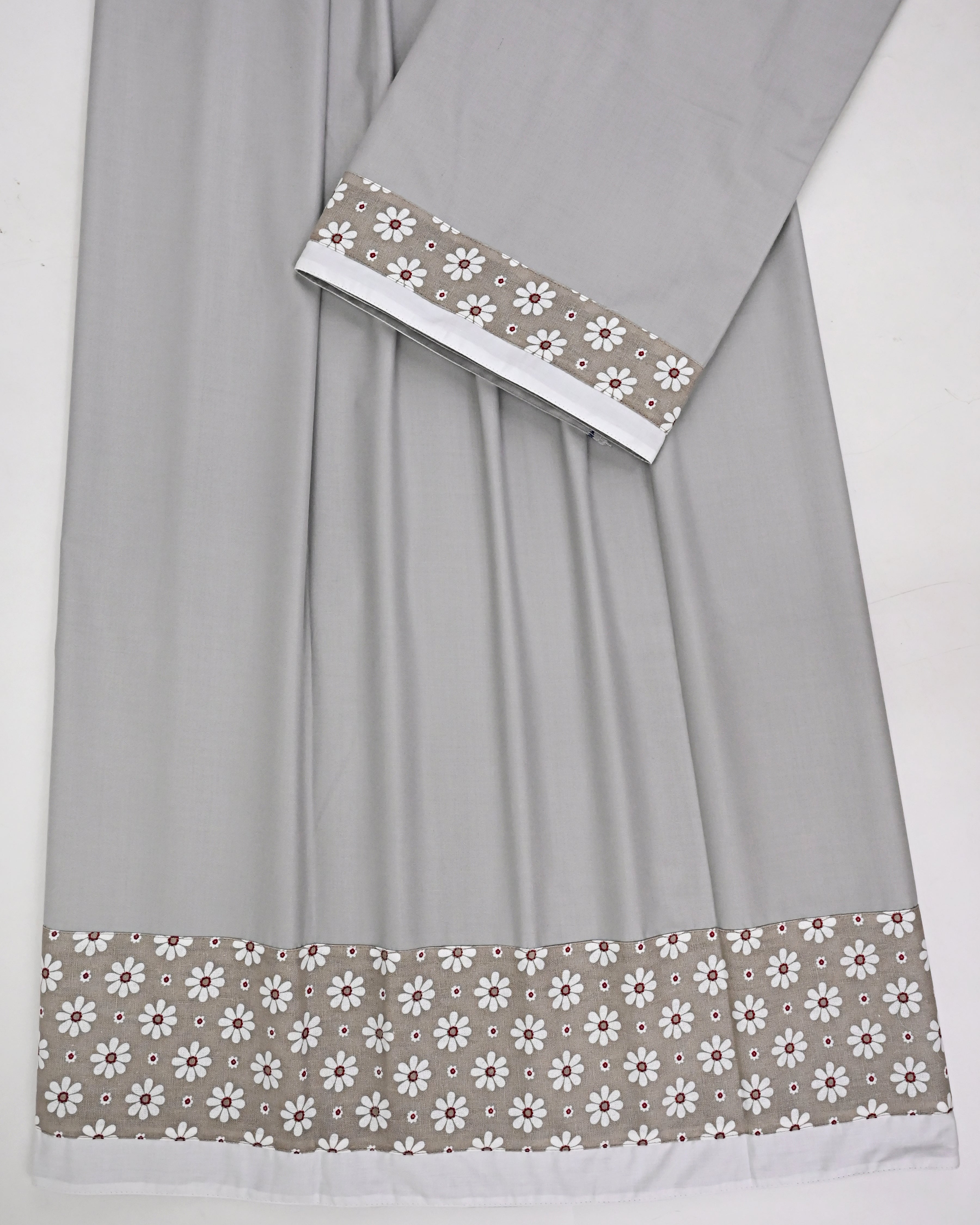 Cement Grey Ohbat Rida With Smart Floral Printed Panel