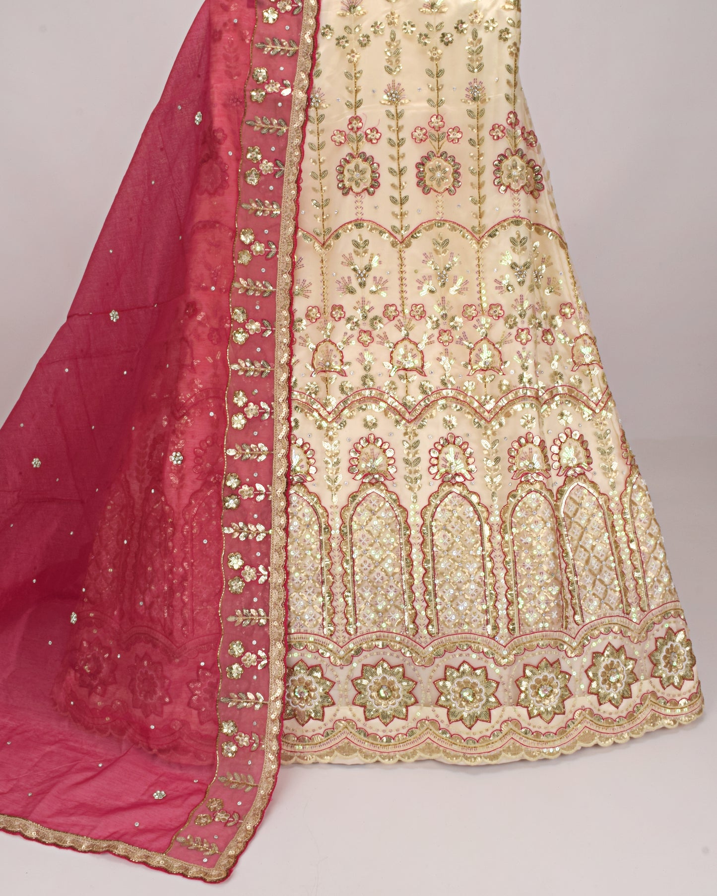 Golden & Rani Aari Work Bridal Jodi With Rani Dupatta