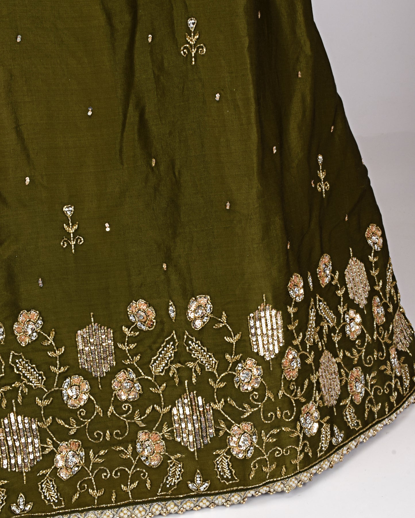 Mehndi Green Bridal Jodi With Aari Work Border & Matching Dupatta