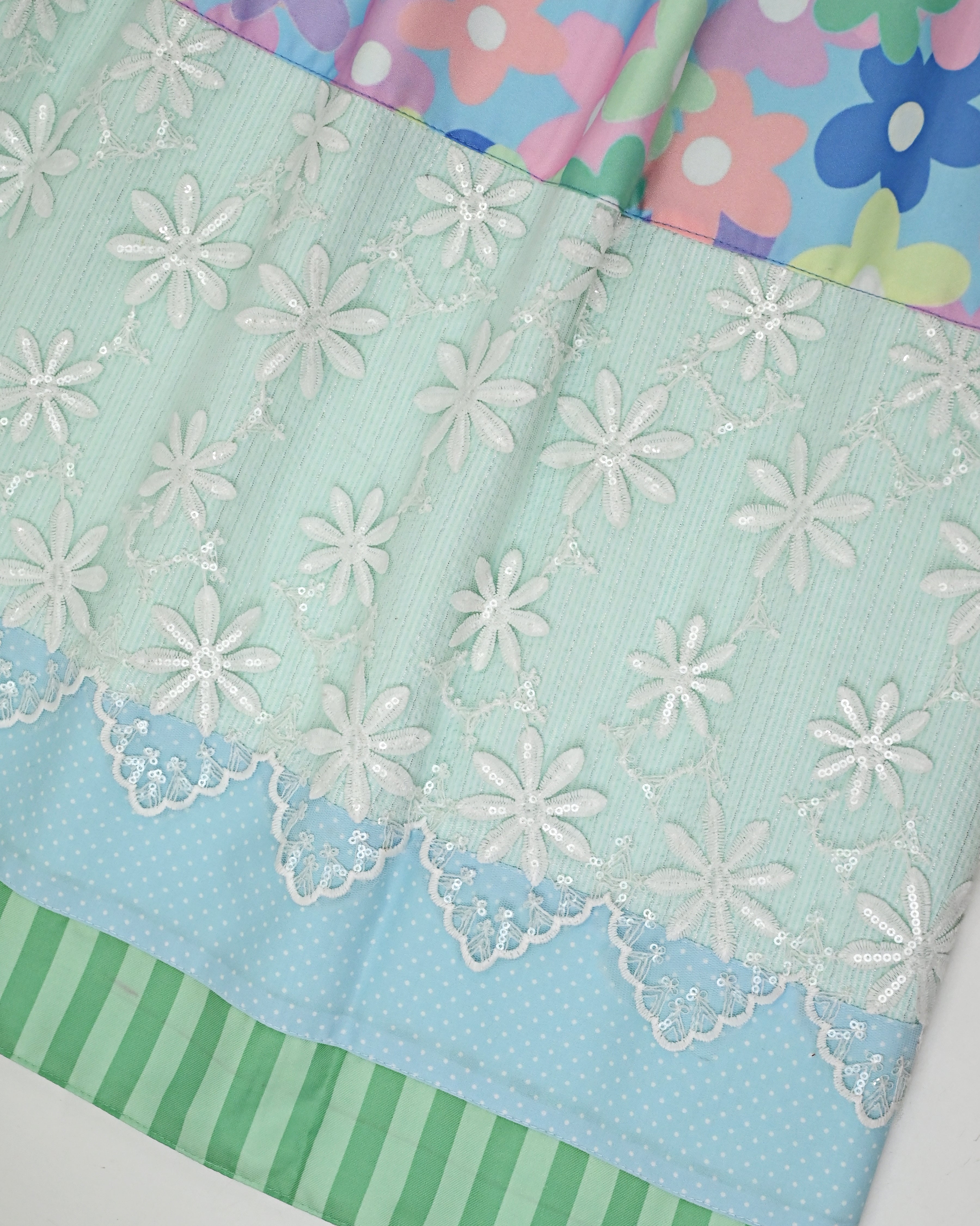 Light Mint Green Popcorn Rida With Multi Color Floral Panel & Smart Floral Lace
