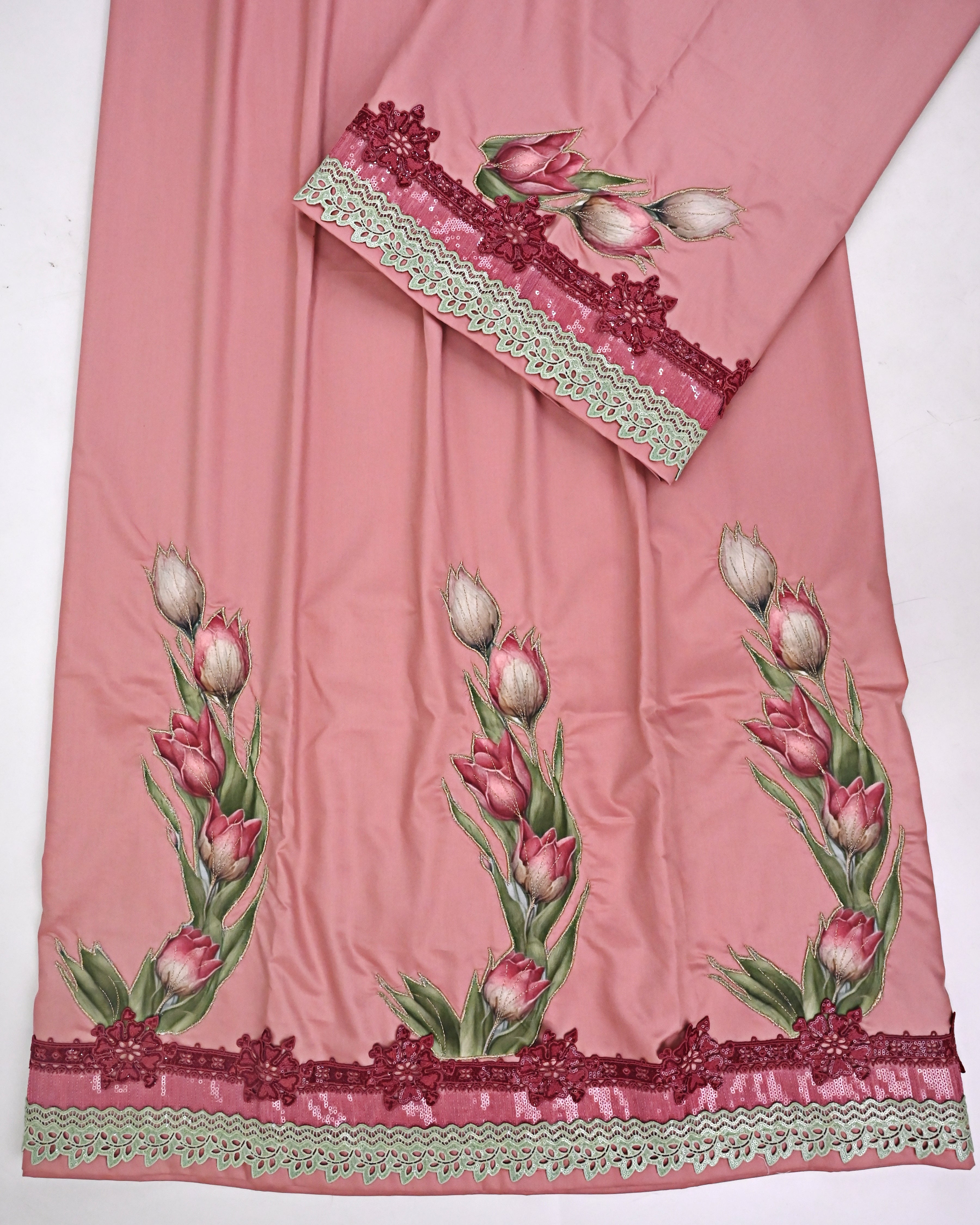 Dusty Rose Rida With Smart Lacing & Floral Applique Work With Embroidery TouchUp