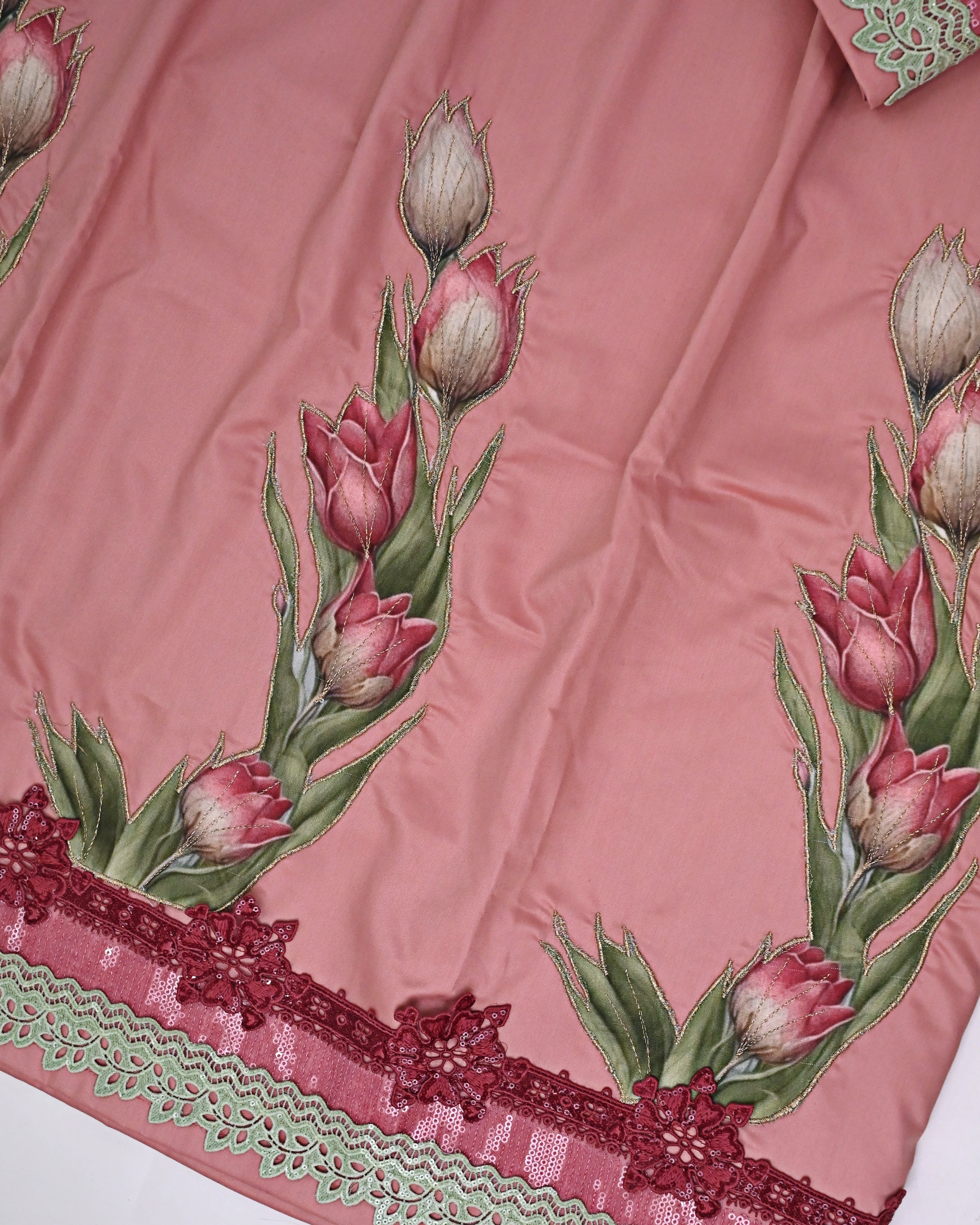 Dusty Rose Rida With Smart Lacing & Floral Applique Work With Embroidery TouchUp
