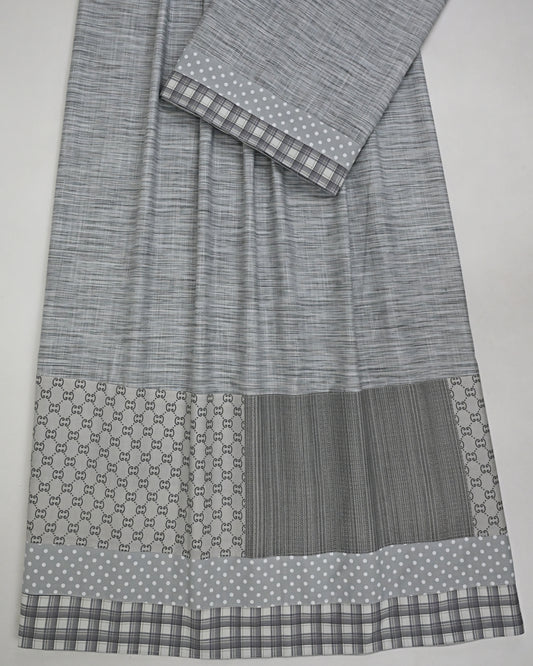 Ash Grey Rida With Smart Different Material Panel & Grey Base Dots Checks Panel