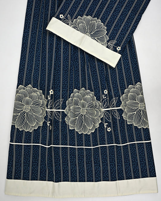 Navy Blue Base Batik Rida With Smart Floral Embroidery Work & Smart Panel