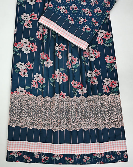 Navy Blue Base Floral Printed Rida With Smart Panel & Golden Lacing