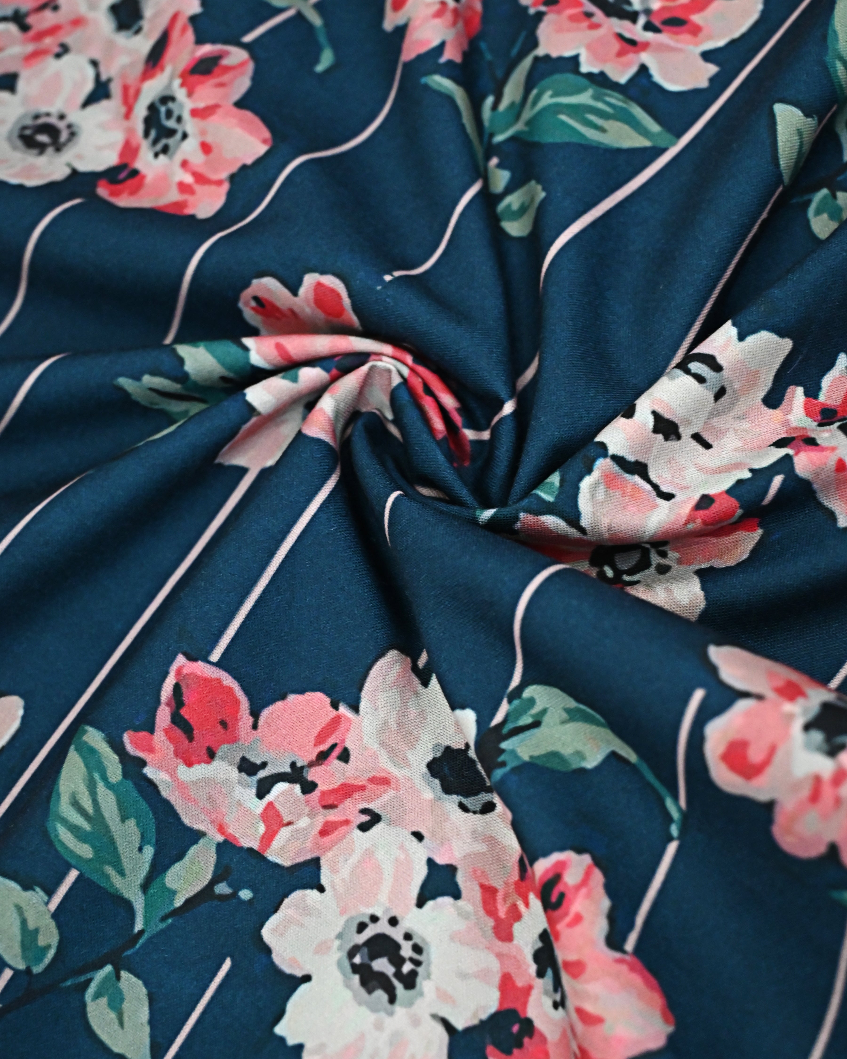 Navy Blue Base Floral Printed Rida With Smart Panel & Golden Lacing