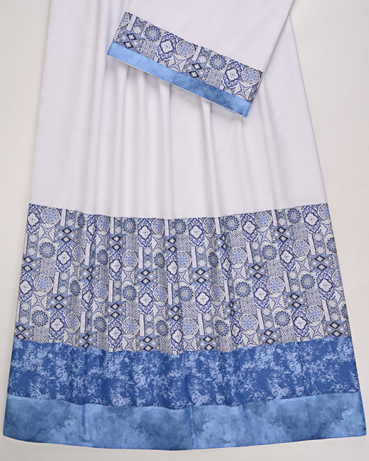 White Ohbat Rida With Smart Floral Print & Blue Panel