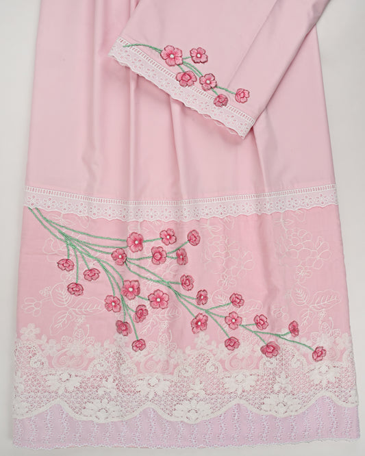 Baby Pink Rida With Smart Floral Lace & Floral Work On Lace
