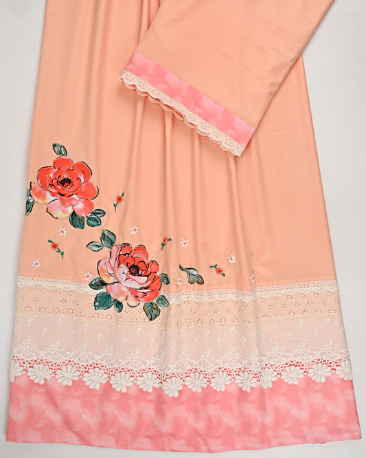 Peach Rida With Smart Panel Lacing & Floral Applique Work