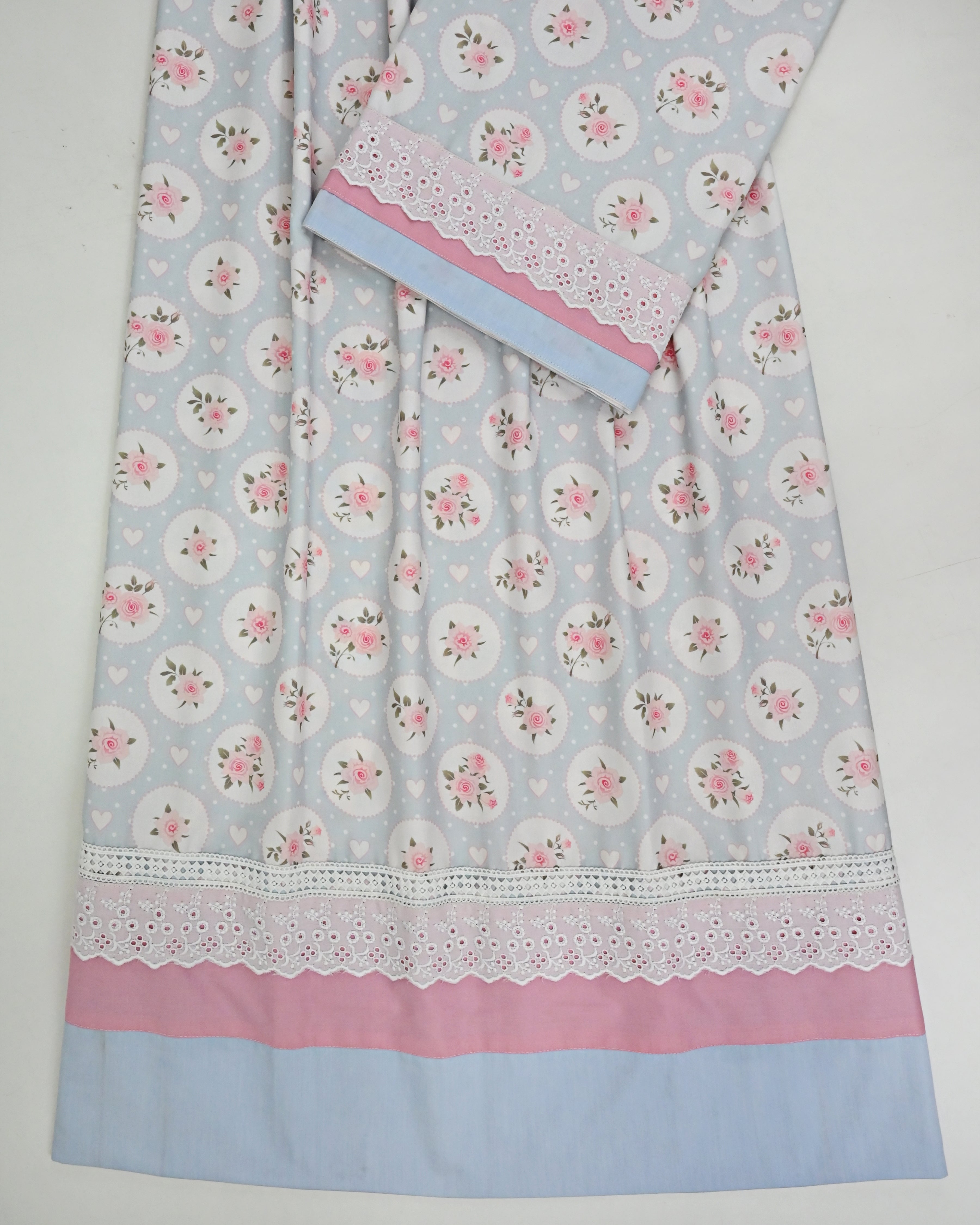 Light Greyish Blue Base Floral Print Rida With Smart Plain Panel & Smart Lace-1700/-