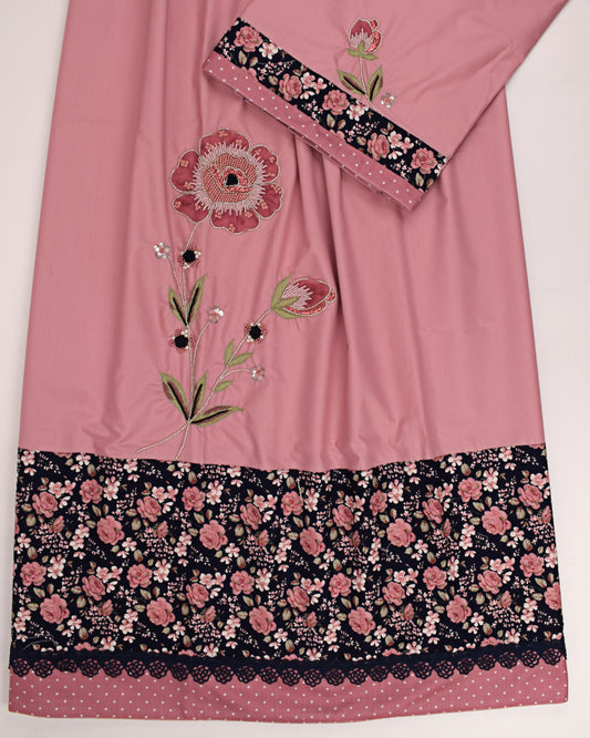Rose Pink Rida Floral Panel WIth Smart Aari Work