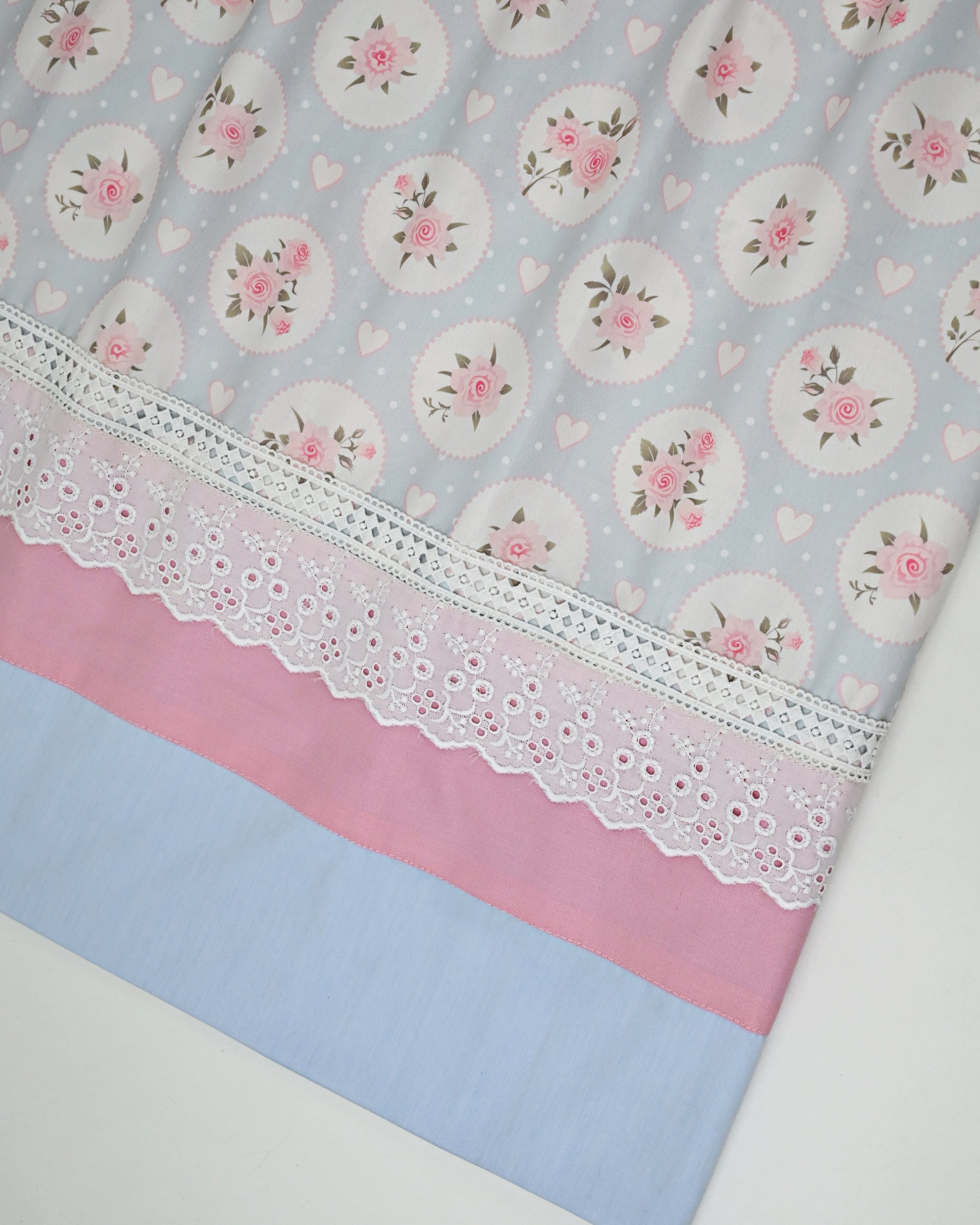Light Greyish Blue Base Floral Print Rida With Smart Plain Panel & Smart Lace-1700/-