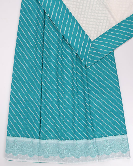 Green Printed Jodi With Smart Lace & White Dupatta