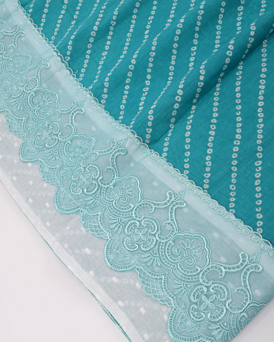 Green Printed Jodi With Smart Lace & White Dupatta