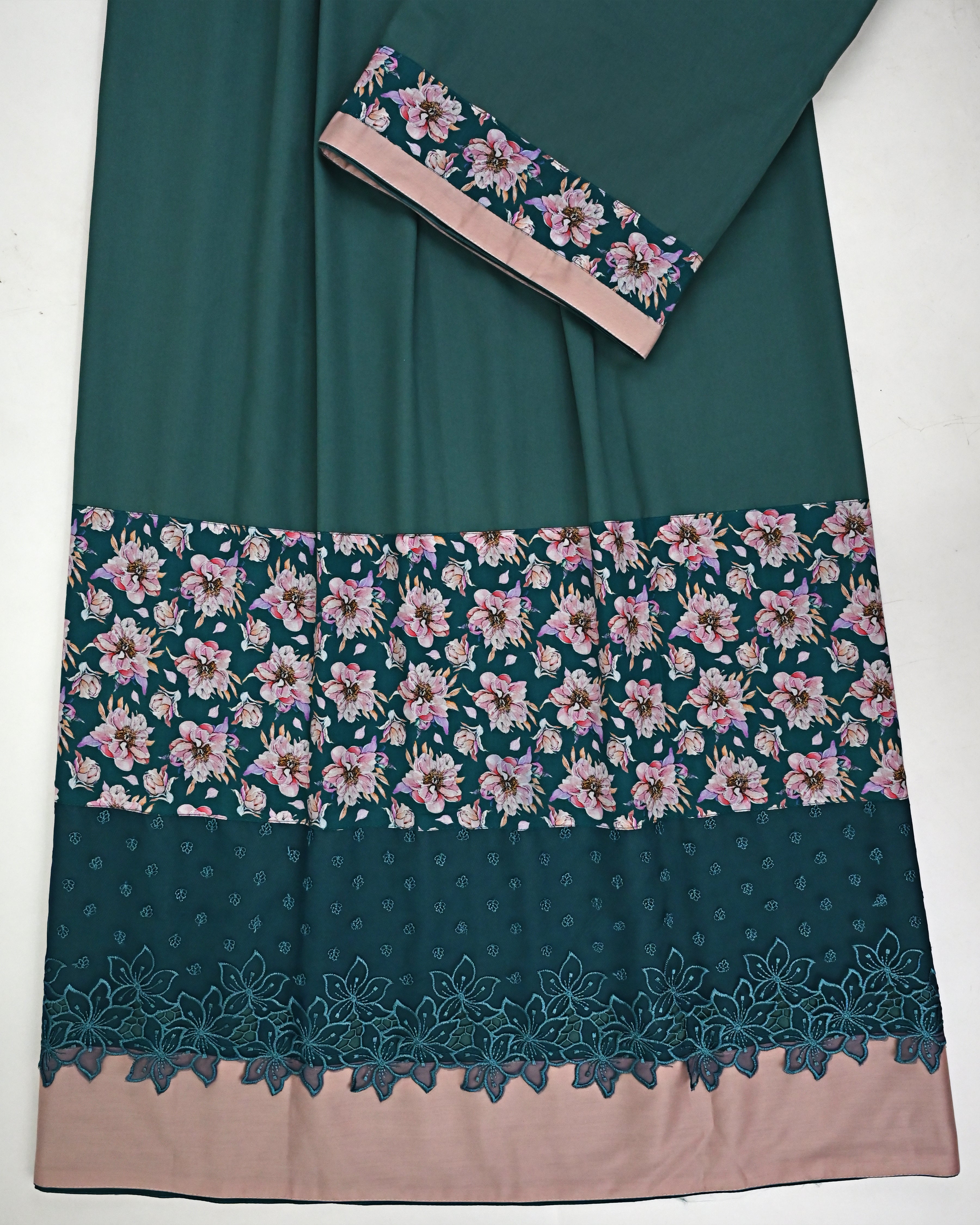 Dark Forest Green Rida With Floral Panel & Floral Dark Green Lace-1550/-