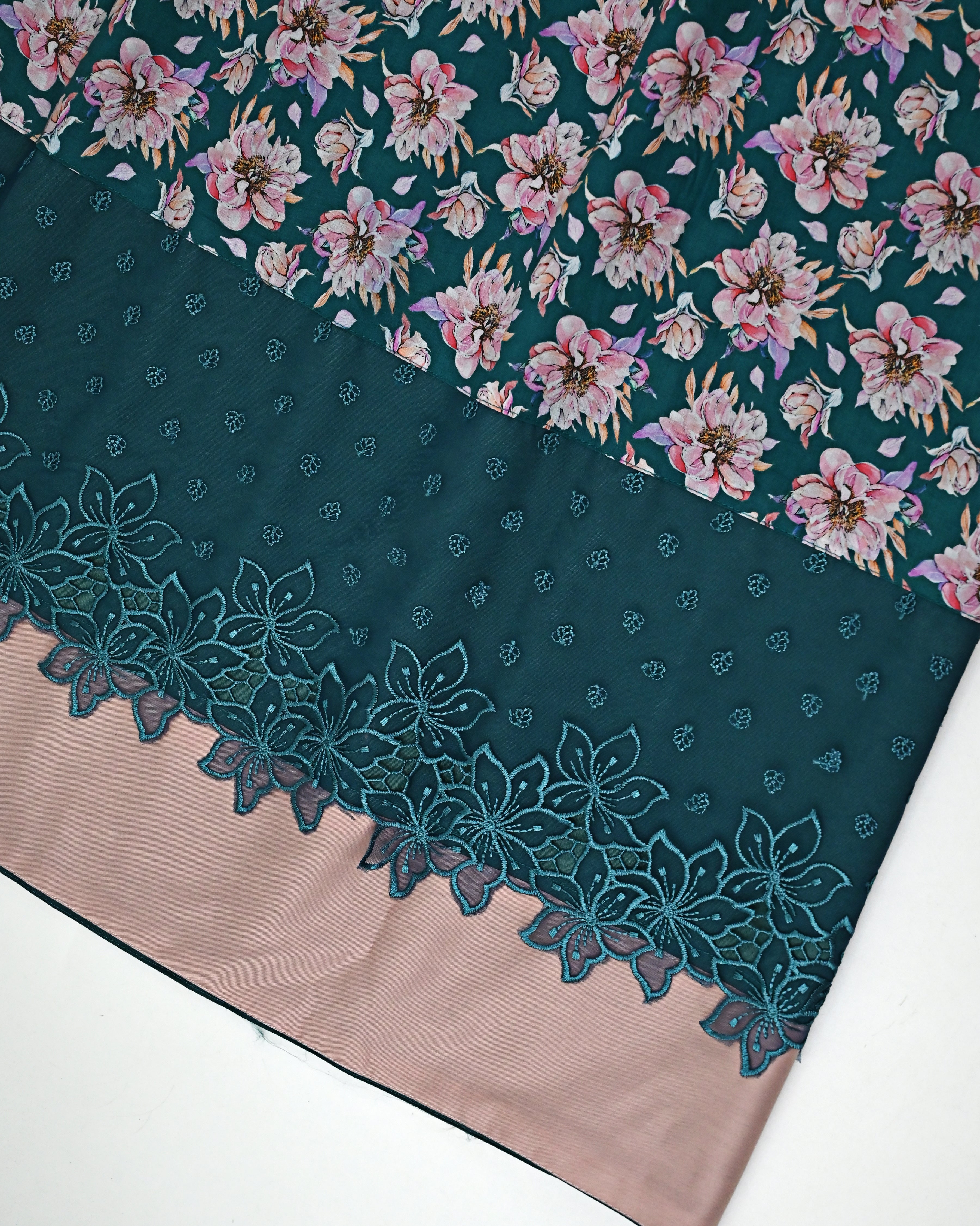Dark Forest Green Rida With Floral Panel & Floral Dark Green Lace-1550/-