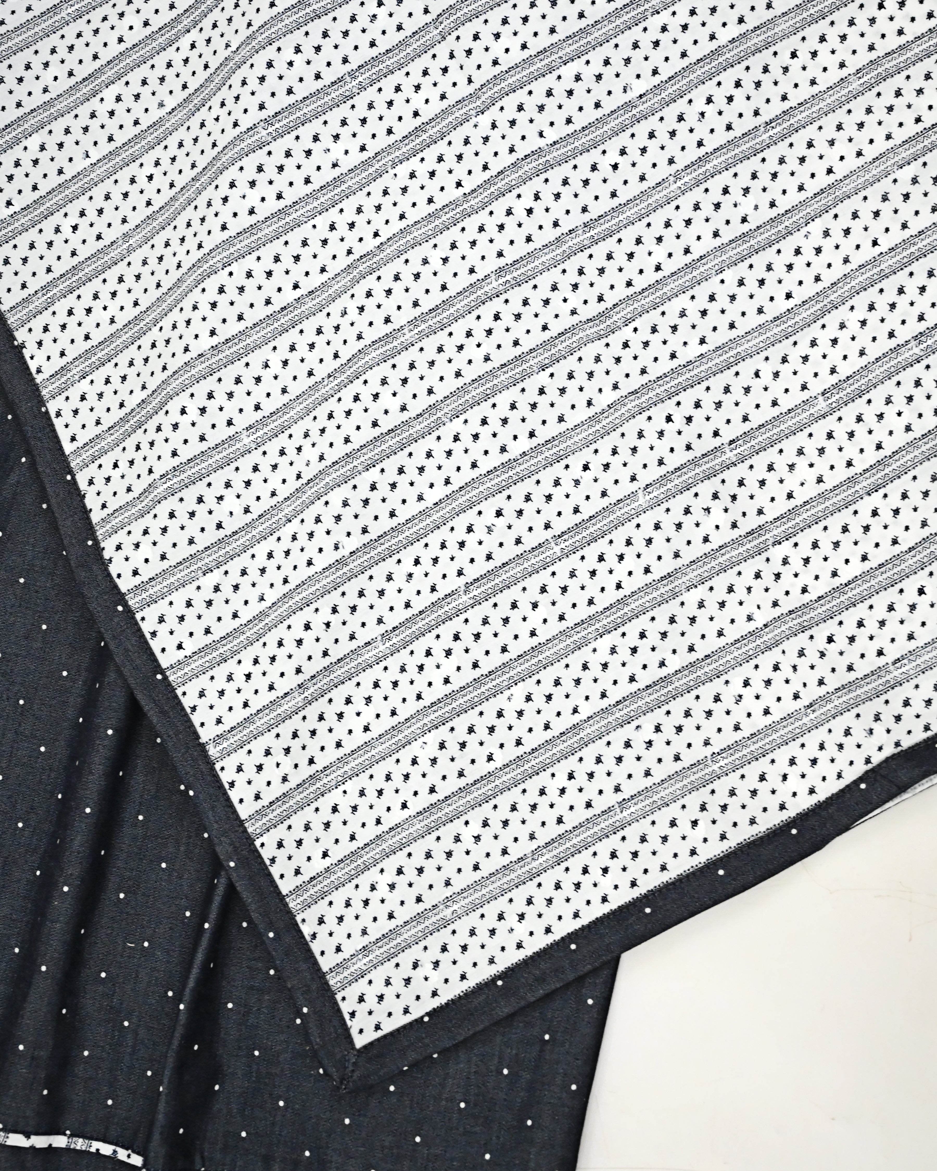 Denim Blue Jodi With Smart Pipin Panel & Floral Applique With White Base Navy Print Dupatta-2100/-