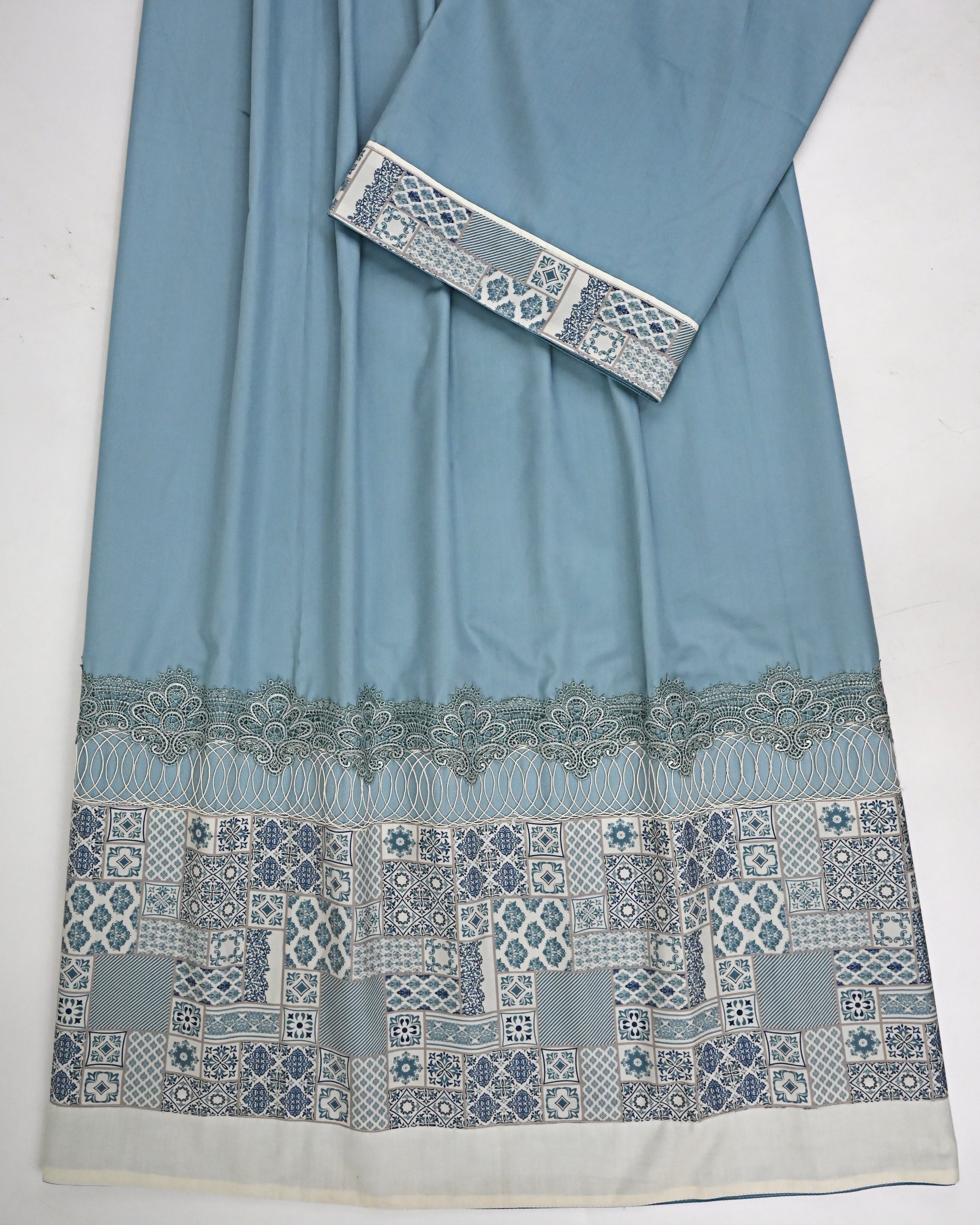 Light Slate Grey Rida With Smart Design Print Panel & Smart Imported Lace-2050/-