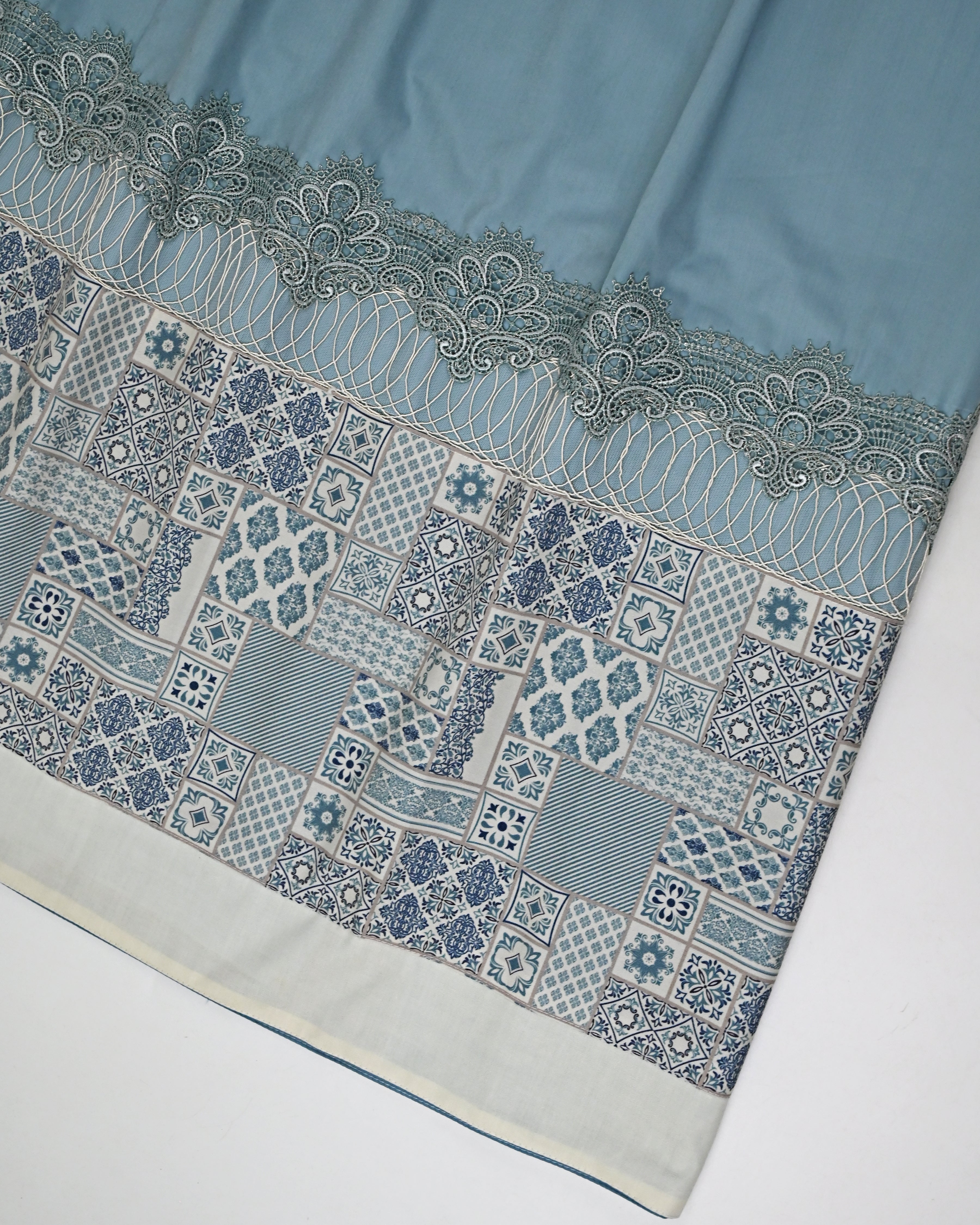 Light Slate Grey Rida With Smart Design Print Panel & Smart Imported Lace-2050/-