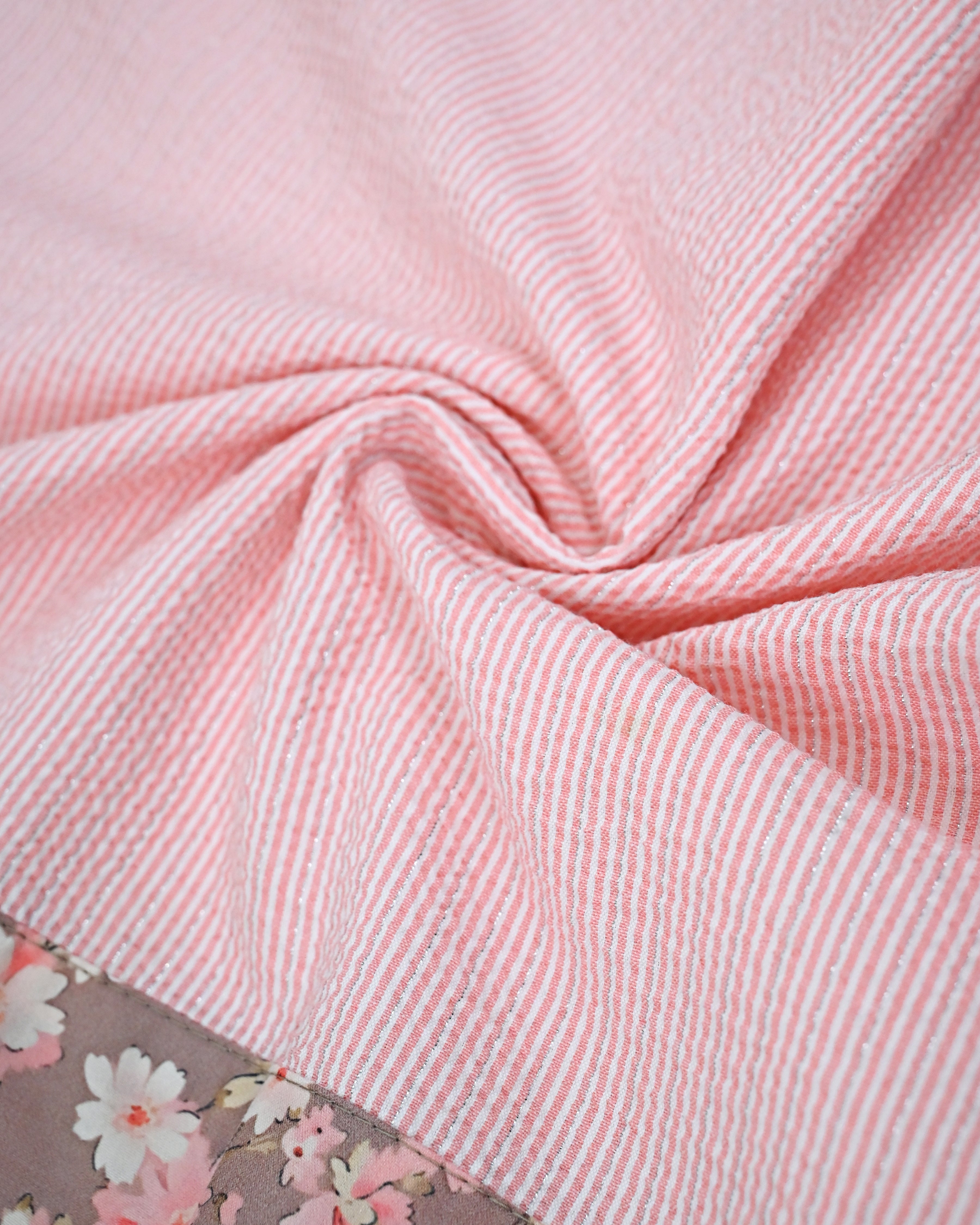 Baby Pink White Popcorn Rida With Smart High Floral Panel & Lace-2200/-