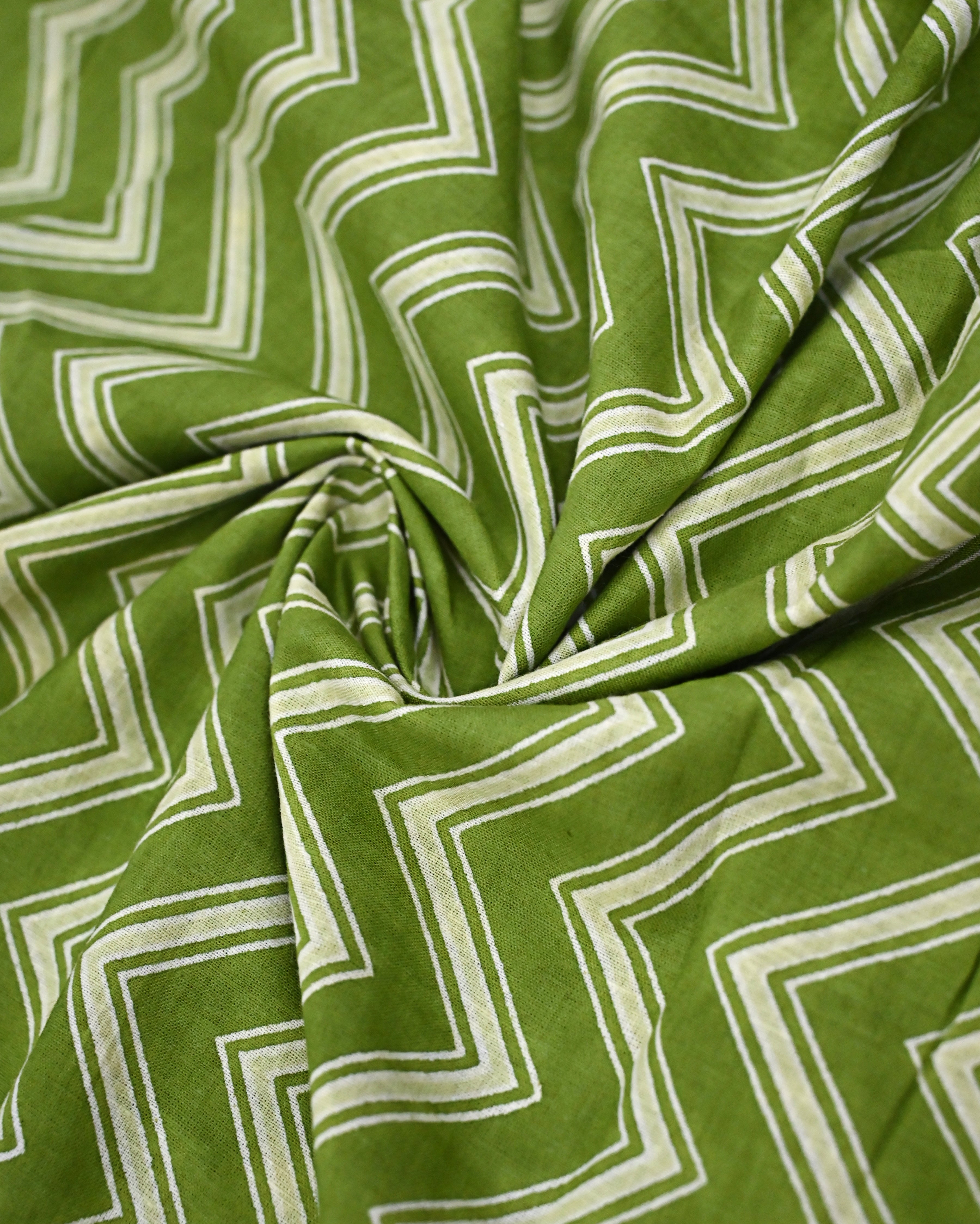 Grass Green Chevron Batik Rida With Smart Floral Batik Panel & Same Color Lace