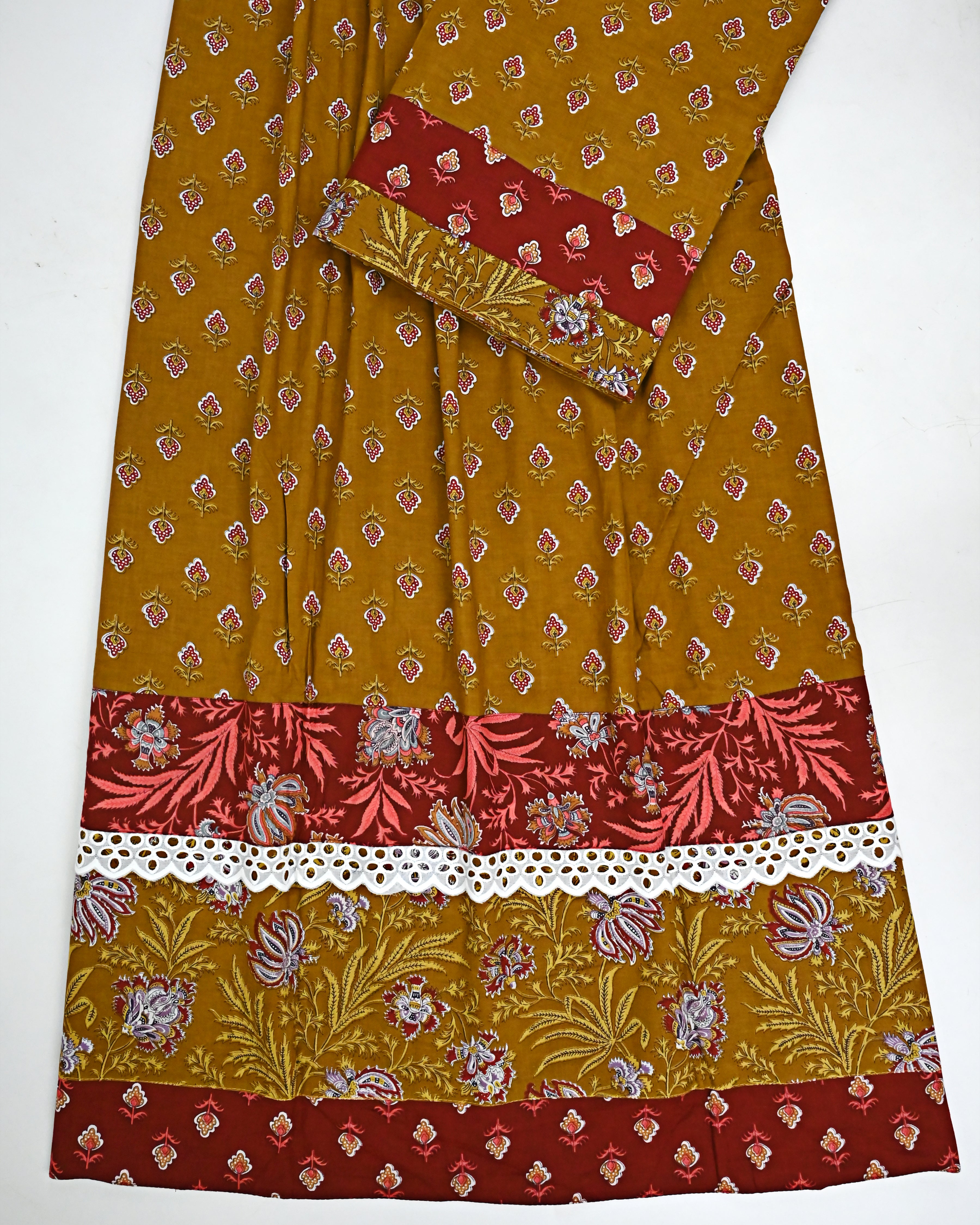 Mustard Yellow Batik Rida With Smart Lace & Dark Red Batik Panel-1450/-
