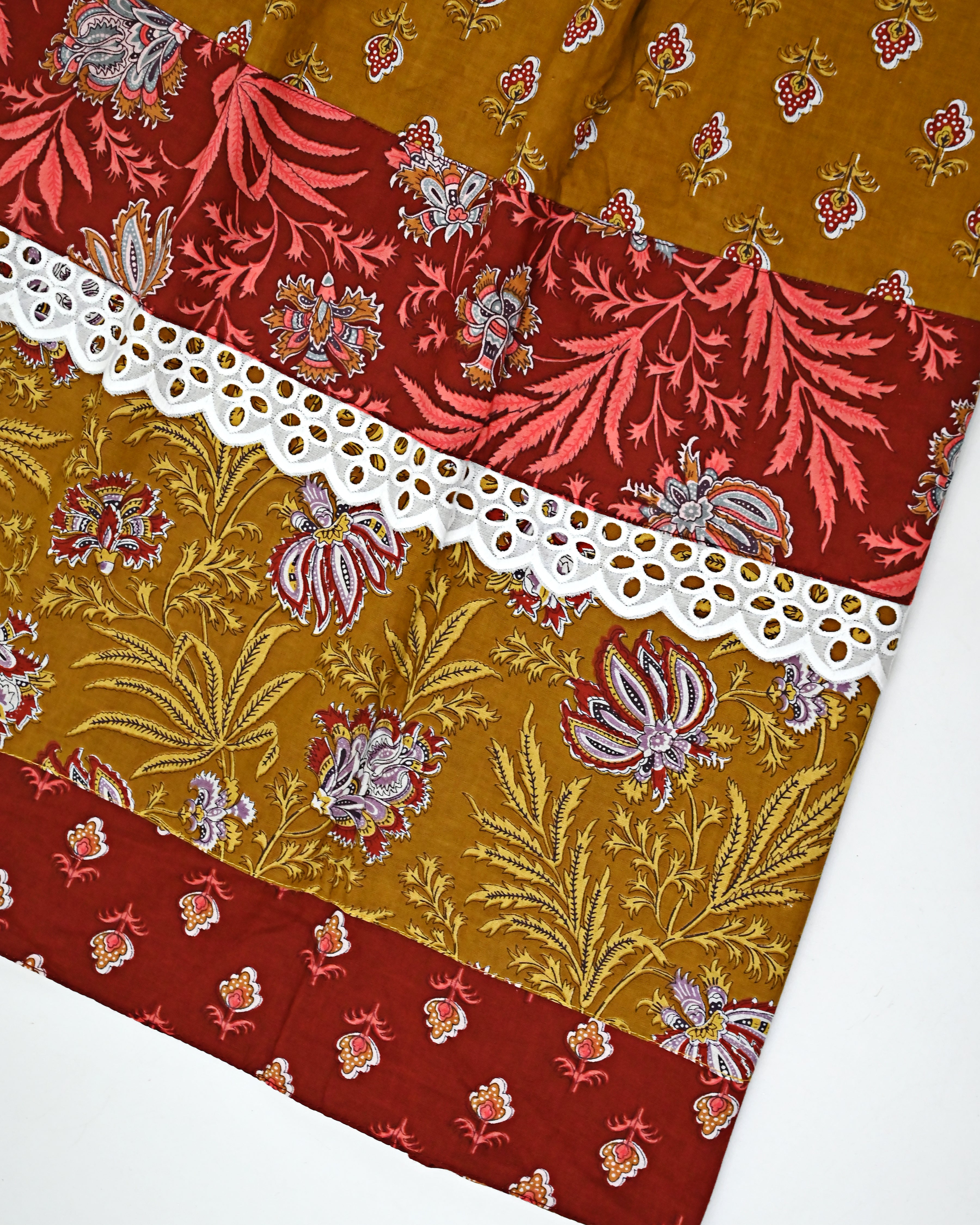 Mustard Yellow Batik Rida With Smart Lace & Dark Red Batik Panel-1450/-