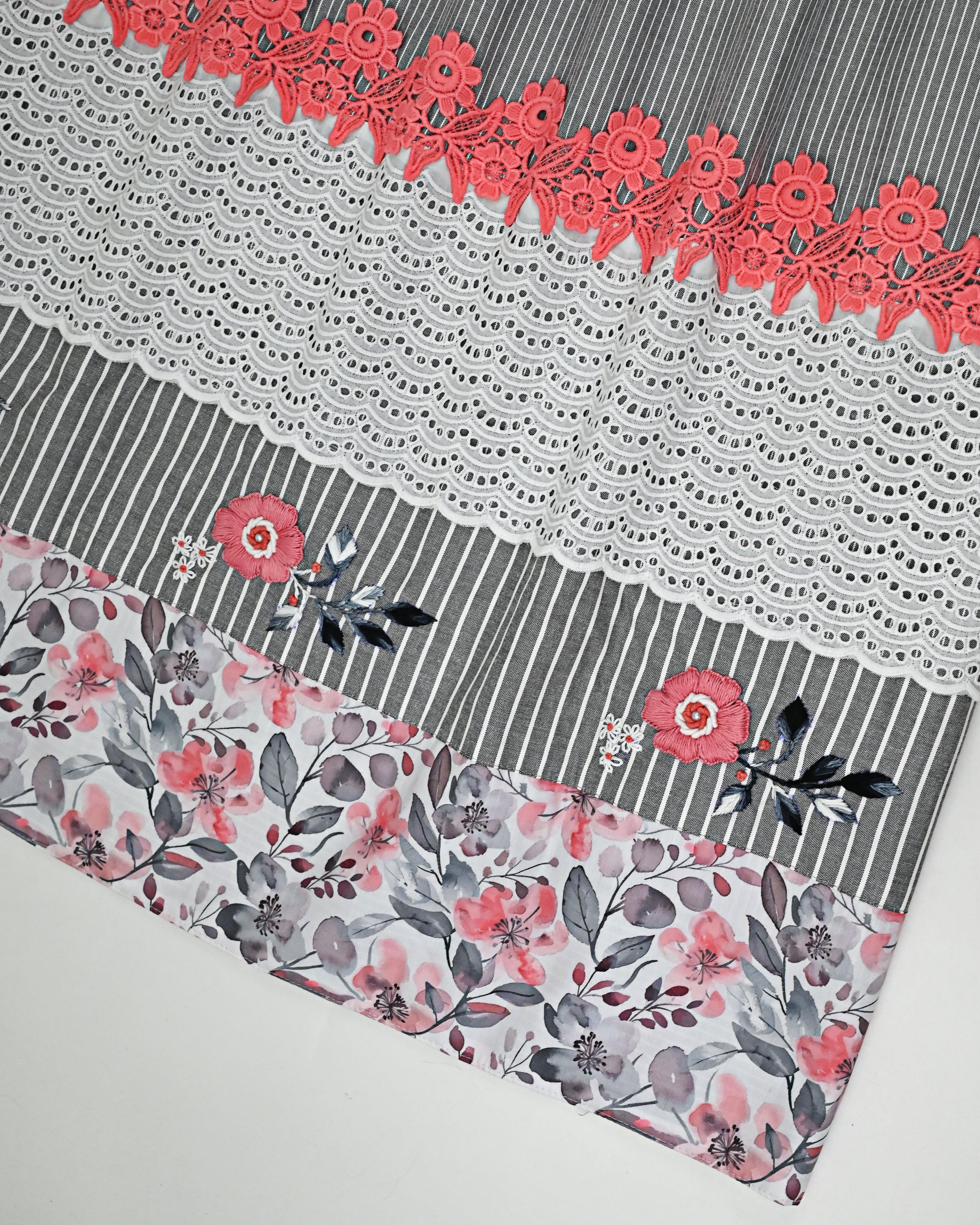 Dark Grey Base White Stripes Rida With Smart Floral Work Panel & Hakoba Lacing-2700/-
