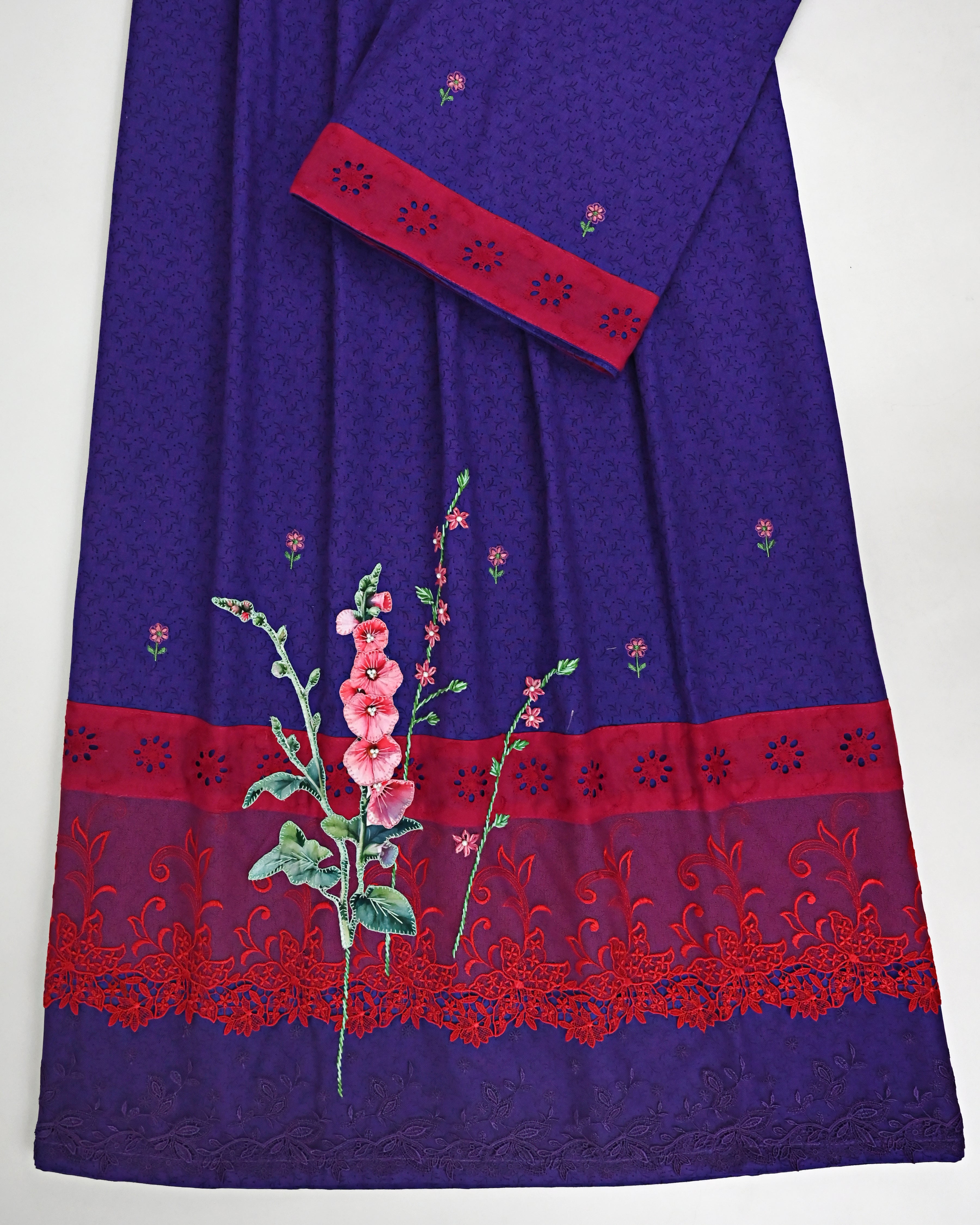 Indigo Blue Rida With Smart Red Lacing & Floral Work