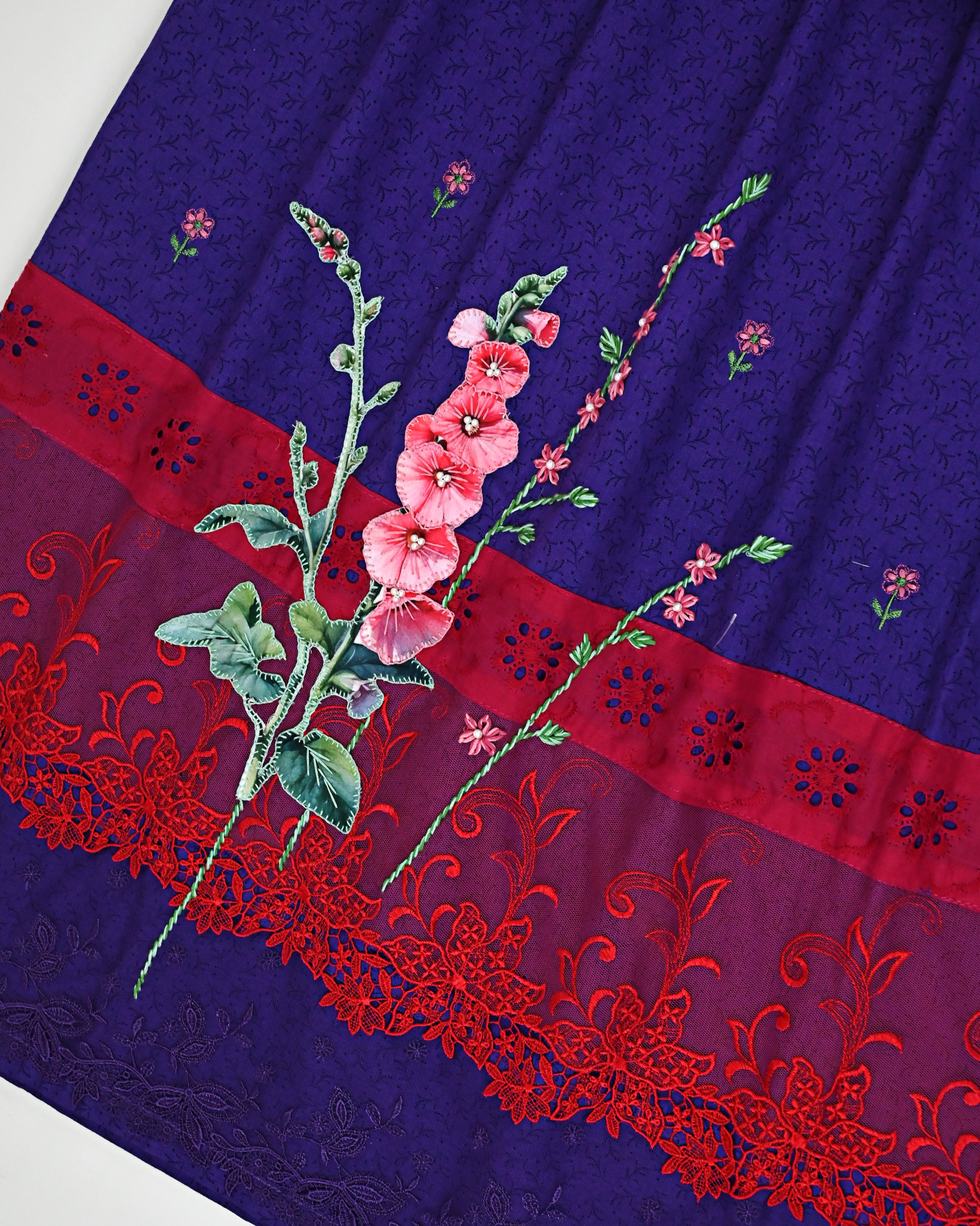 Indigo Blue Rida With Smart Red Lacing & Floral Work