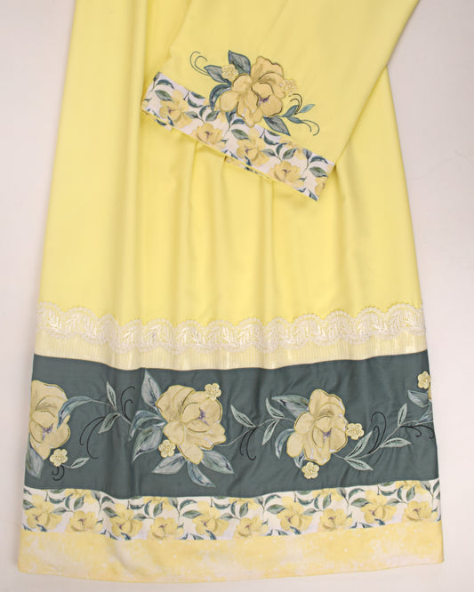 Lemon yellow rida with smart lacing & floral border work