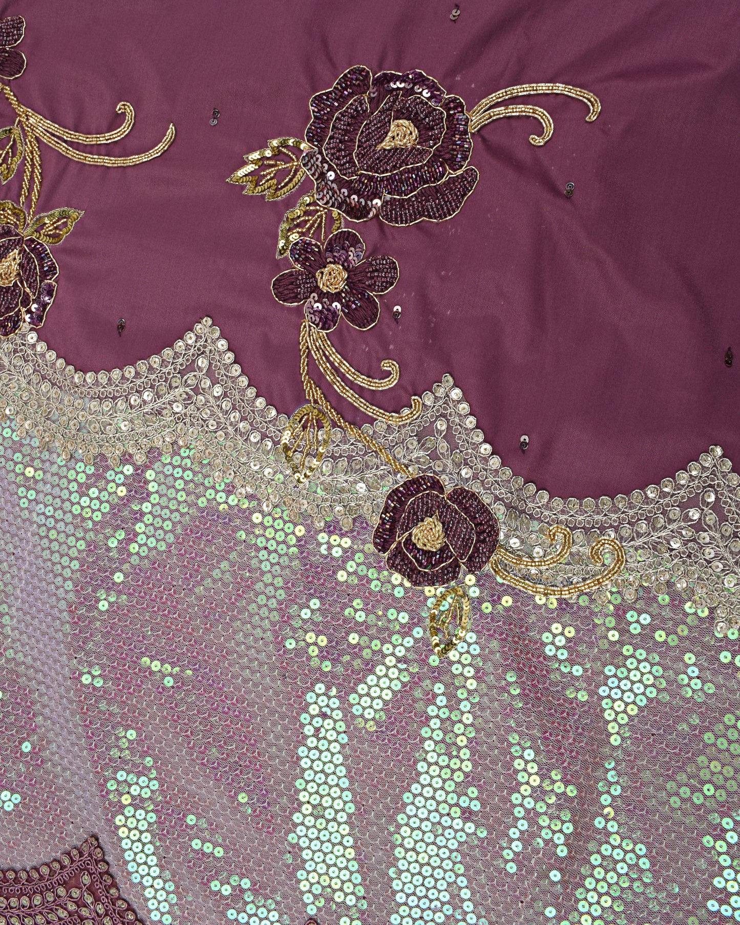 Grape Purple Rida With Sequence Lace & Aari Work