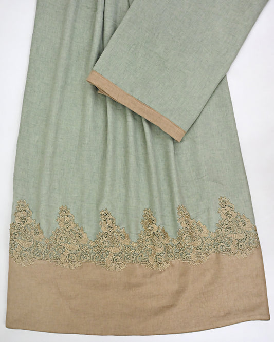 Heather Green Rida With Smart Golden Floral Lace & Smart Beige Panel