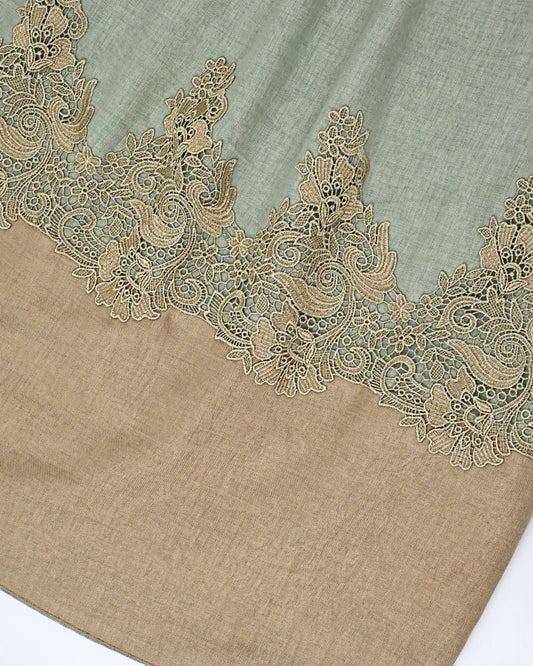 Heather Green Rida With Smart Golden Floral Lace & Smart Beige Panel