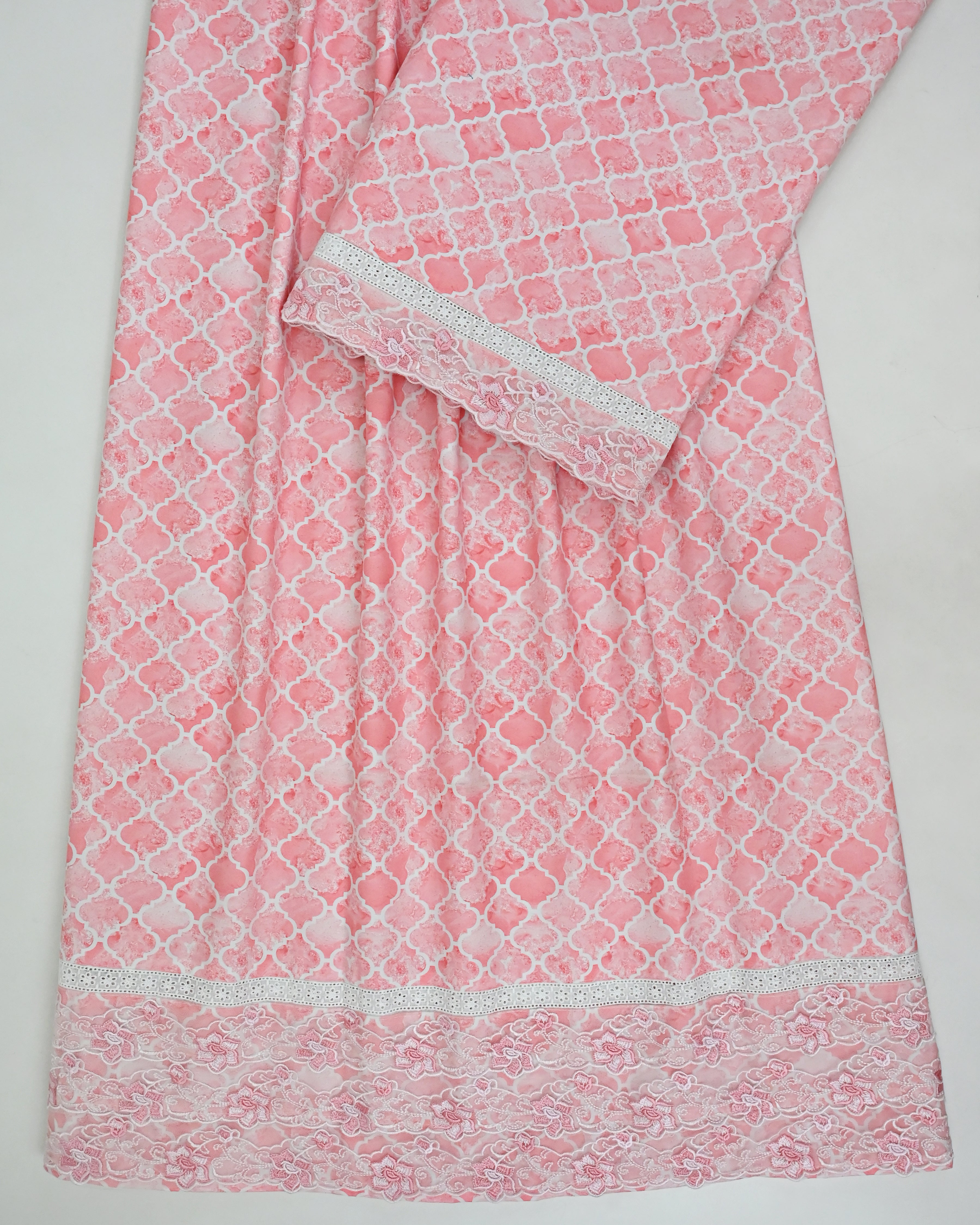 Salmon Pink Honey Comb Printed Rida With Smart Floral Lacing