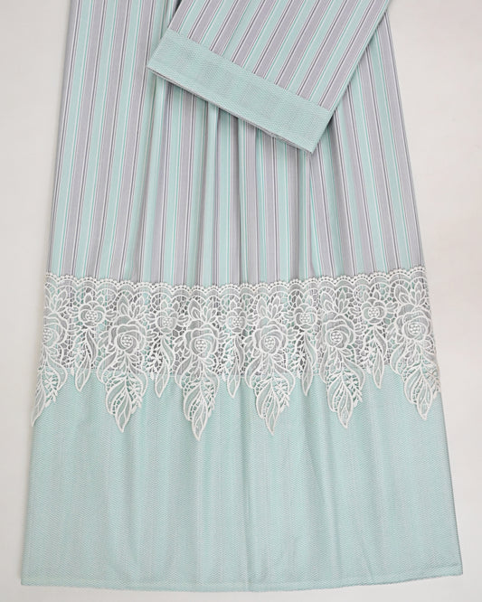 Grey & Mint Green Stripes Rida With Smart Floral Lace & Smart Mint Green Panel