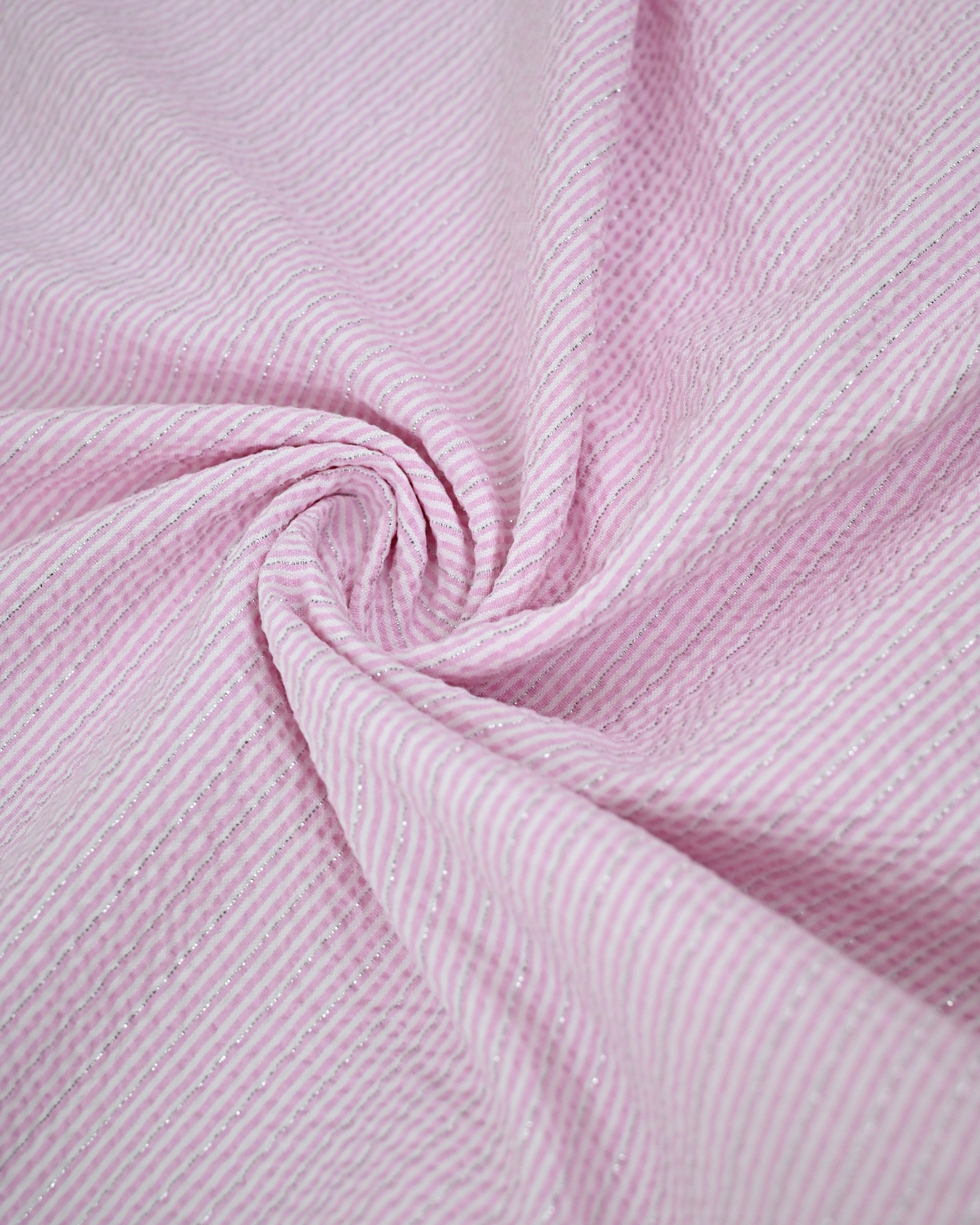 Baby Pink Seersucker Rida With Smart Floral Print Panel & Smart Lace