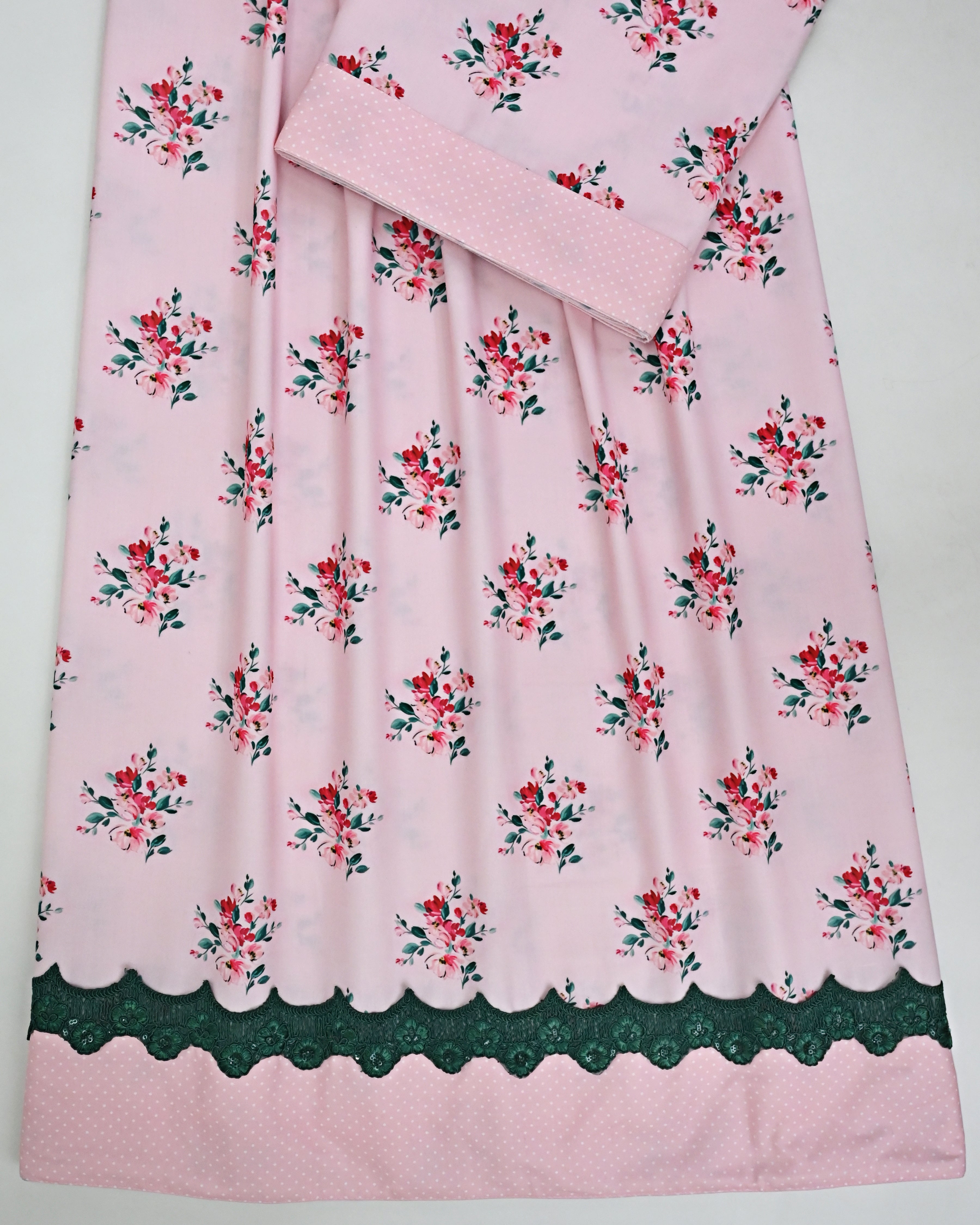 Baby Pink Floral Print With Smart Lace & Baby Pink Panel