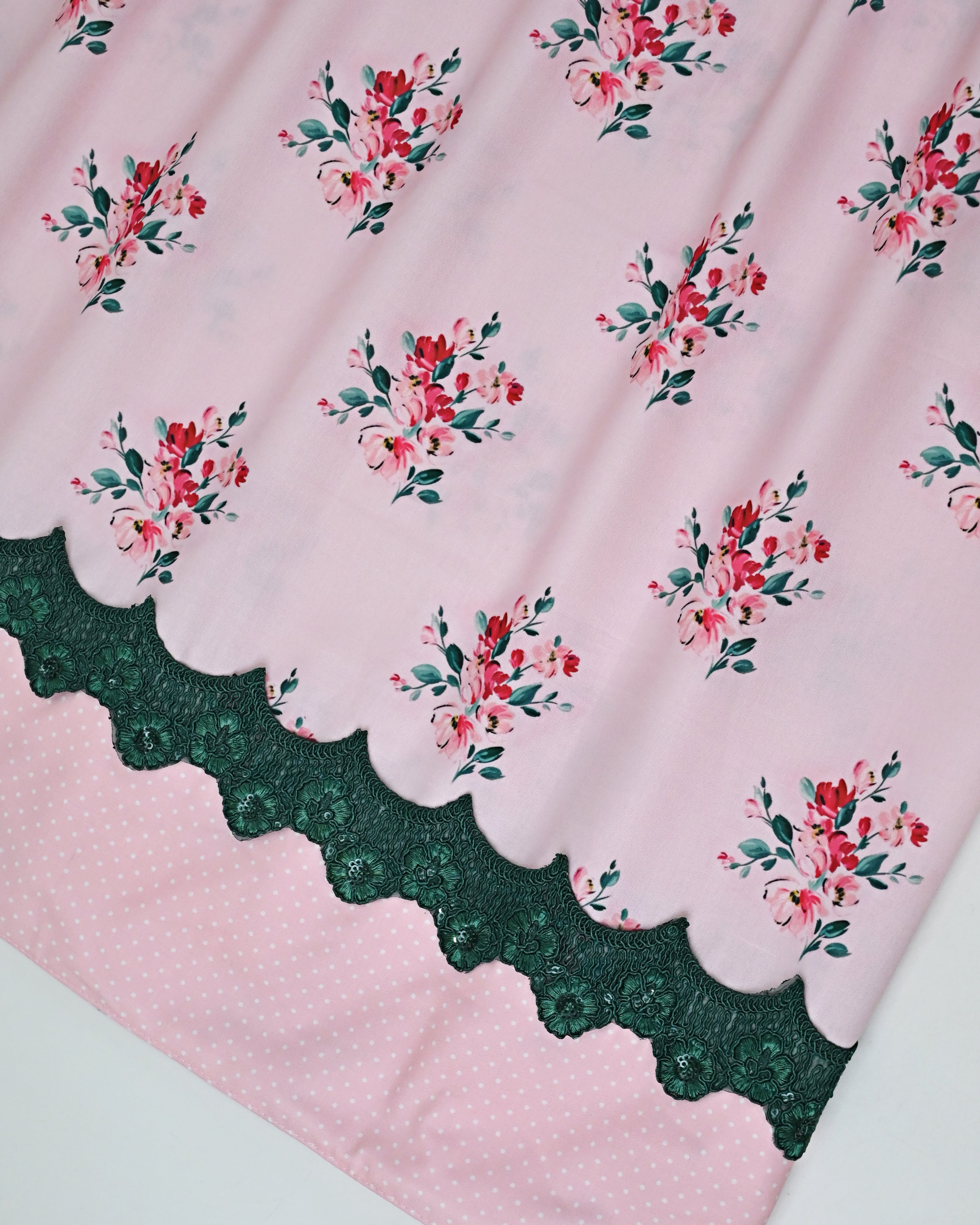 Baby Pink Floral Print With Smart Lace & Baby Pink Panel