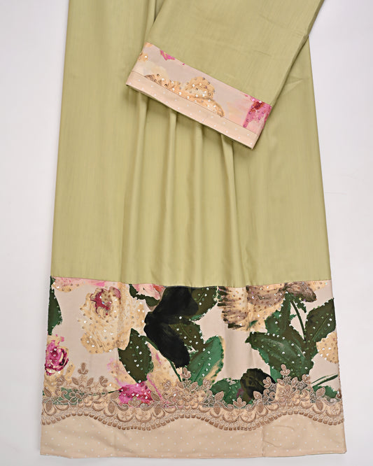 Sage Green Rida With Imported Panel Lace & Tikri Touch Up
